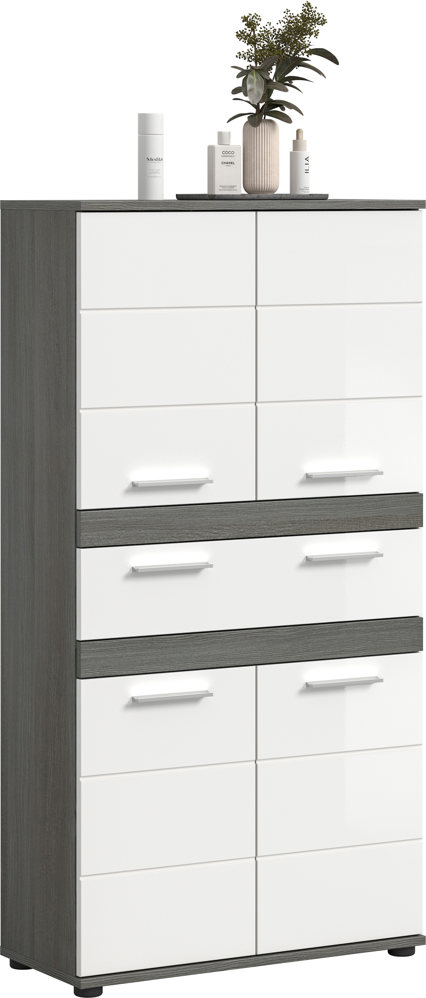 welltime Hochschrank »LUCCA, Höhe 137cm, 4 Türen, 1 Schubkasten, 4 Fächer« Badschrank, Badmöbel, Badezimmer, Universalschrank, Mehrzweckschrank