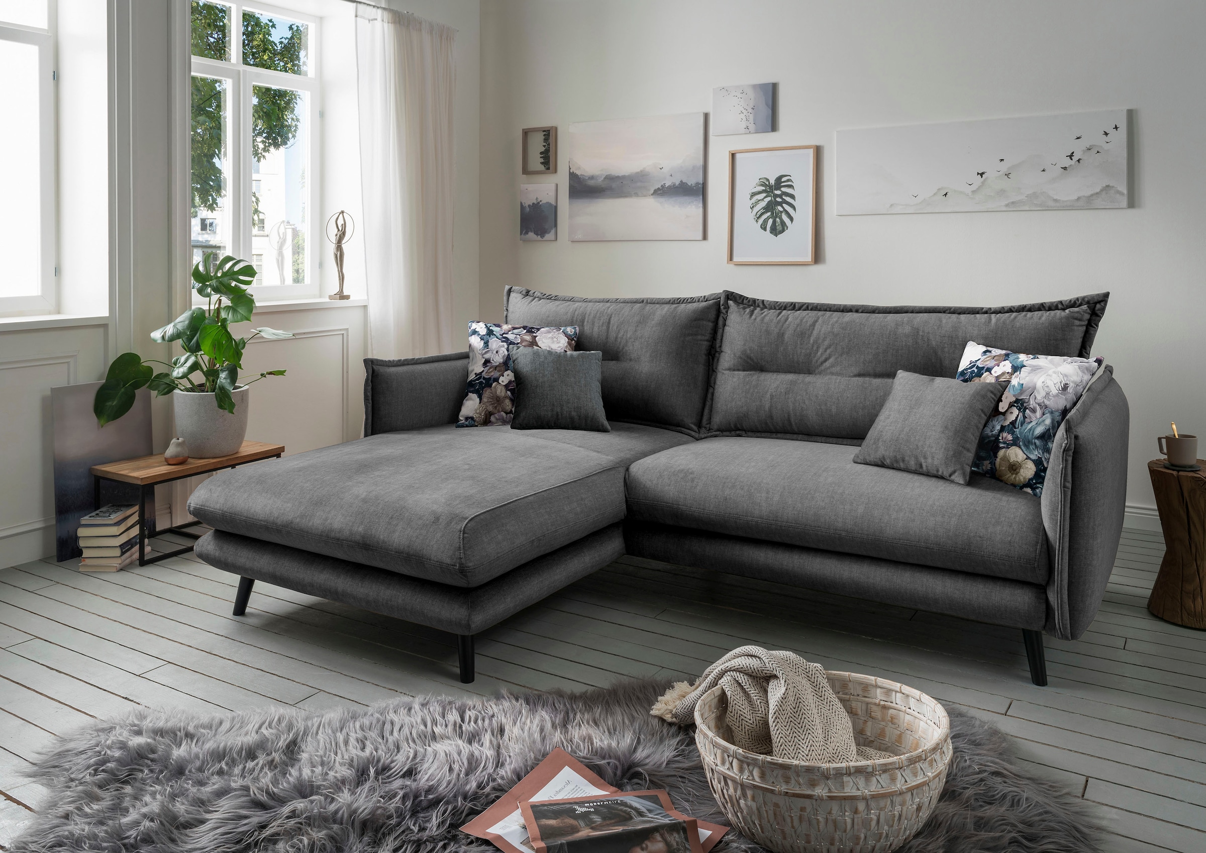 Home affaire Ecksofa "Levke, 255 x 180 cm, modern und bequem" Velours, L-Form, inkl. Rücken- und Zierkissen