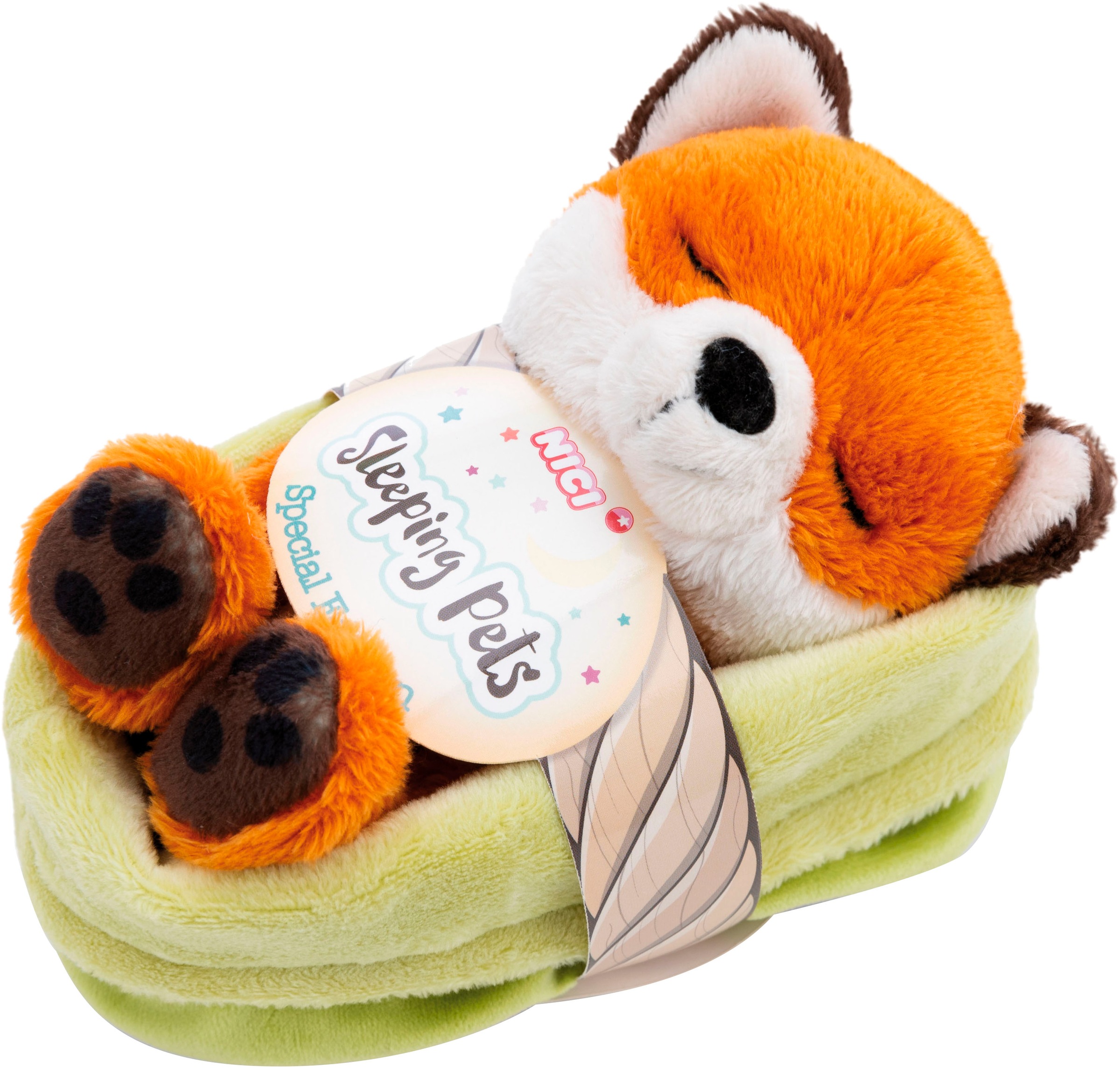 Nici Kuscheltier »Sleeping Pets GREEN, Fuchs mit Blatt 12 cm schlafend im Körbchen grün«
