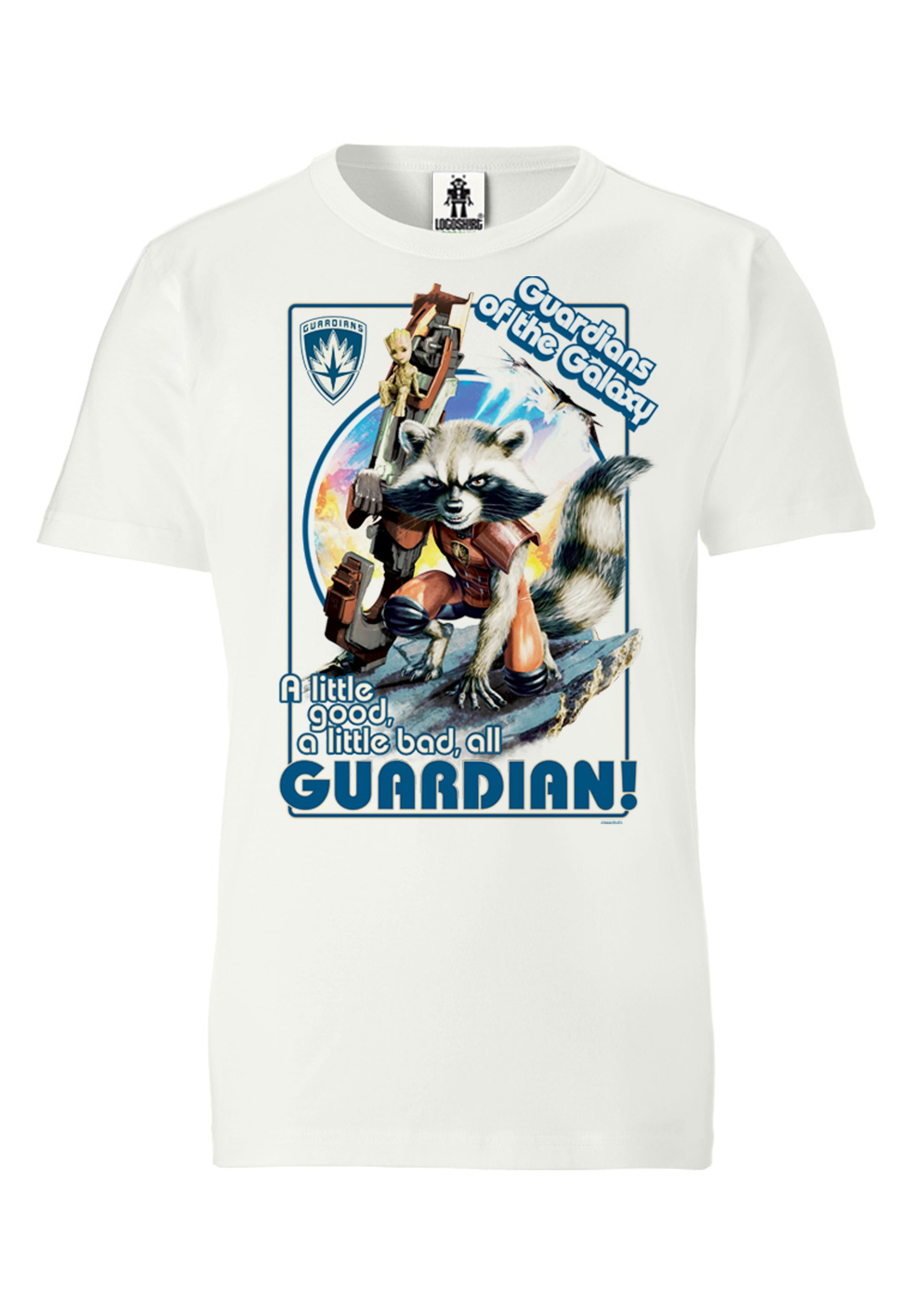 T-Shirt LOGOSHIRT "Guardians of the Galaxy - Rocket Raccoon", Herren, Gr. M, weiß, 100% Baumwolle, bedruckt, normal, Rundhals, Shirts T-Shirt, mit Rocket-Print 2