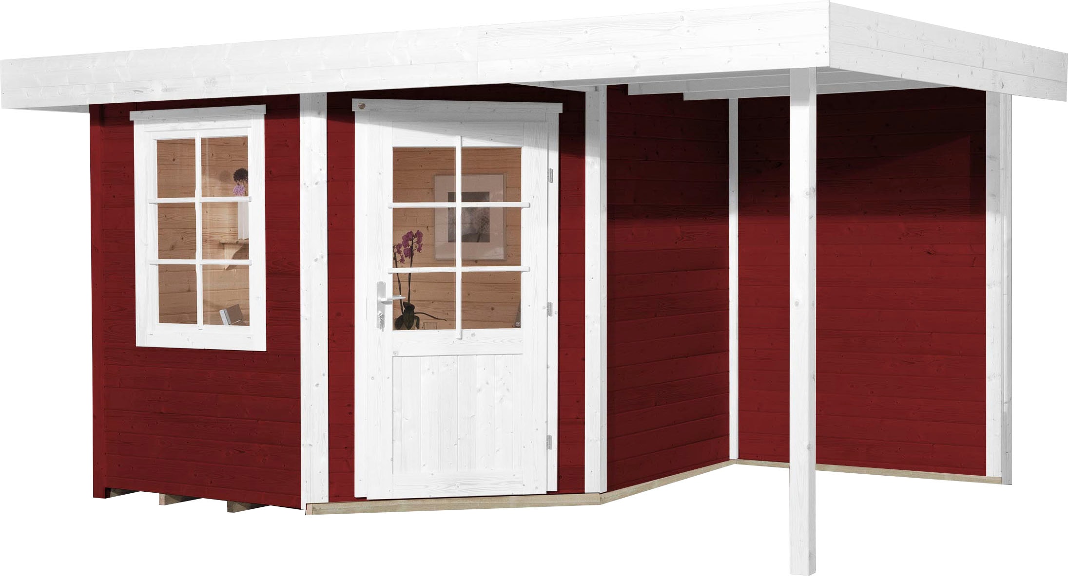 weka Gartenhaus "Designhaus 213 Plus" mit Anbaudach und Rückwand