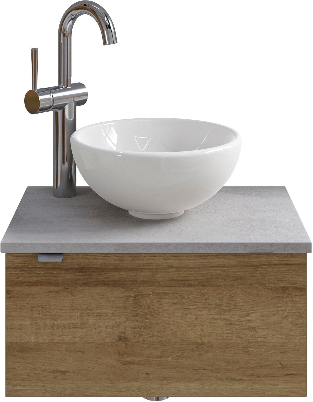 Saphir Waschtisch "Serie 6915 Waschschale mit Unterschrank für Gästebad, Gäste WC" Keramik-Aufsatzbecken, Waschtischplatte, Waschtischunterschrank, 3 Stk. tlg. 51 cm breit, 1 Tür, Waschtischplatte, kleine Bäder, ohne Armatur