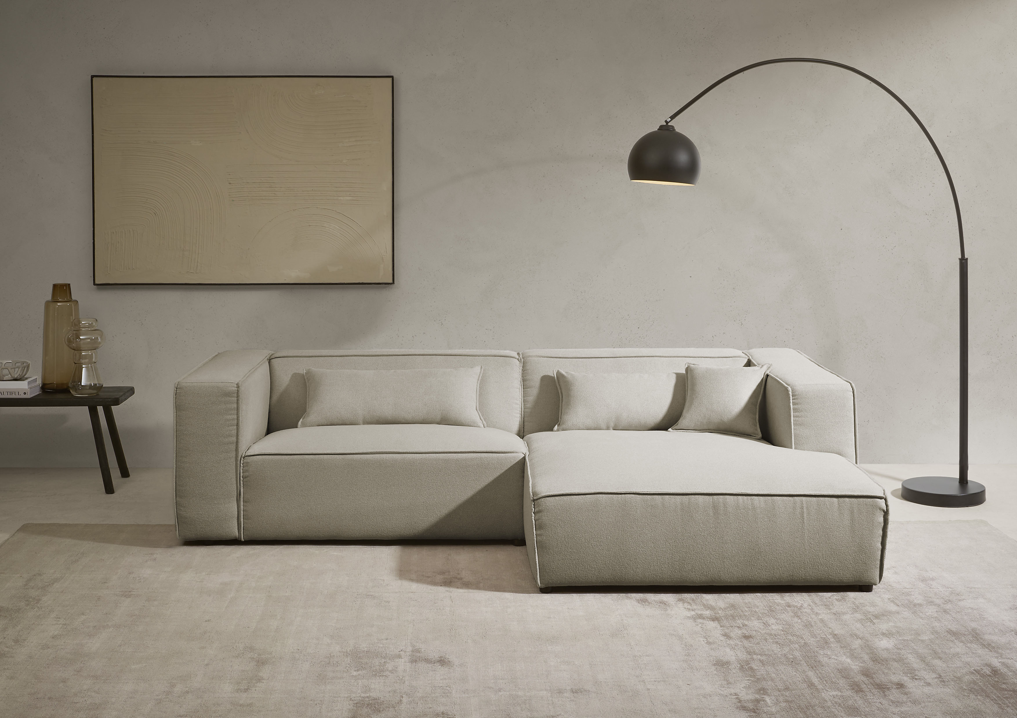 LeGer Home by Lena Gercke Ecksofa "PIARA Struktur u. Leinenoptik mit Kedernaht L-Form" wahlweise Ottomane rechts/links, schwarze Füße, bequemer Sitzkomfort