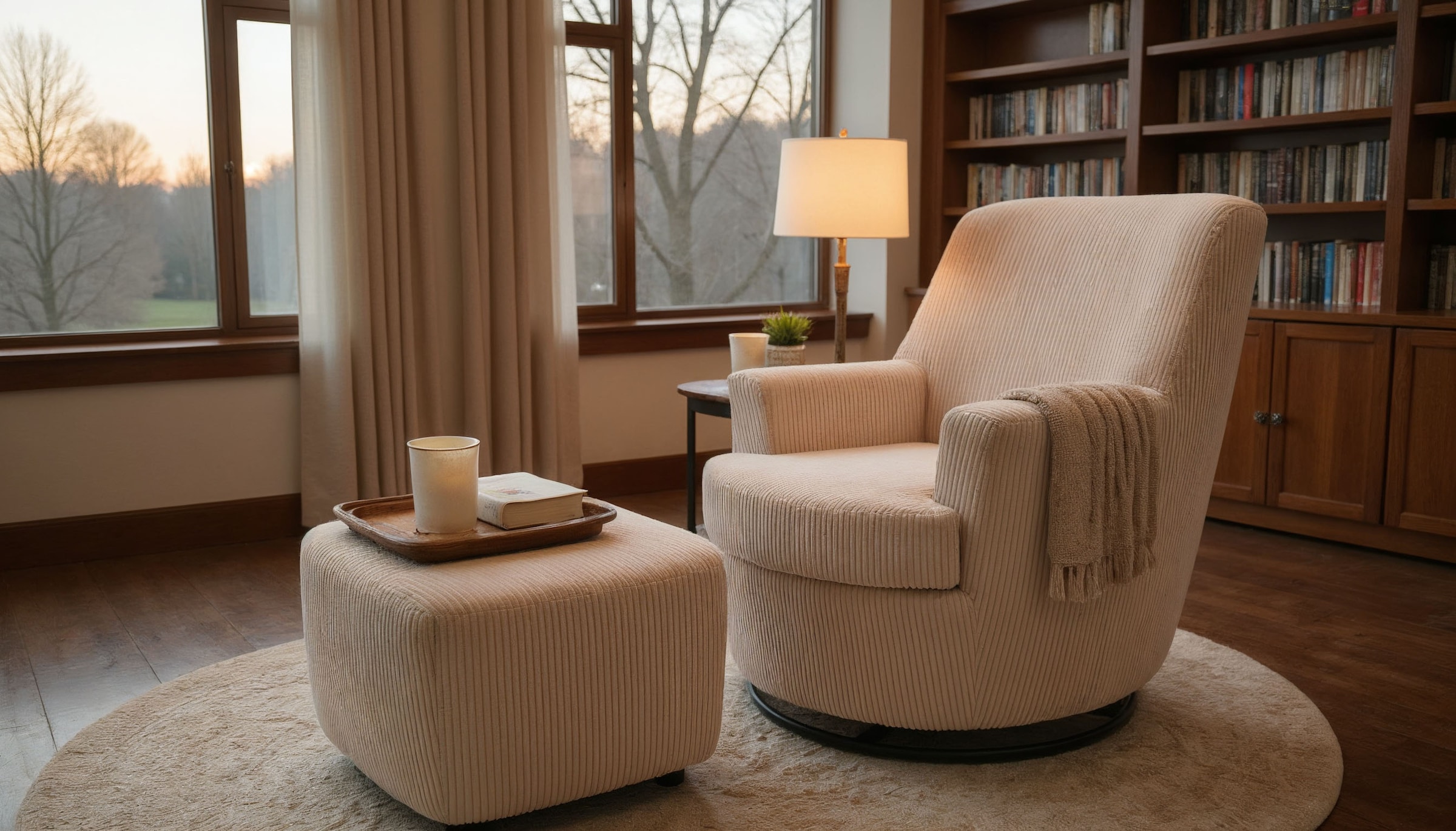 INOSIGN Drehsessel »HETTY, Drehsessel mit Wippfunktion, Lese-Sessel in Cord und Microfaser«, (1 St.), mit Federkern, auch im Set mit passendem Hocker