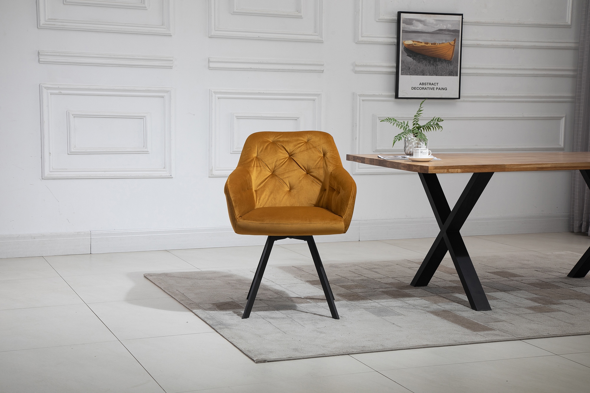 SalesFever Essgruppe, (Set, 5 tlg.), Stühle mit 360° Drehplatte unter der Sitzfläche, mit echter Baumkante