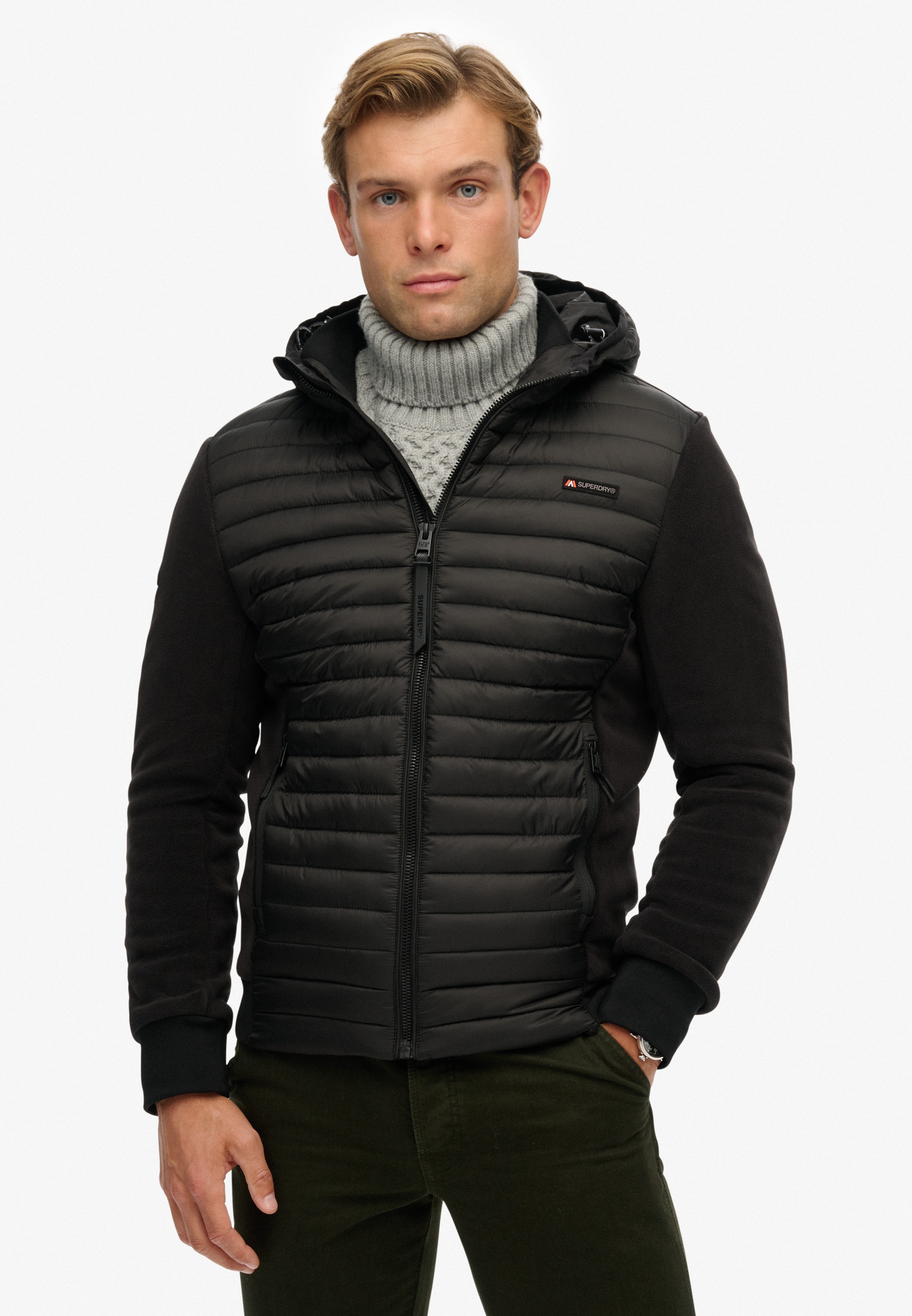 Superdry Steppjacke "HOOD STORM FLEECE HYBRID JKT" mit Kapuze Slim Fit, mit Reißverschluss, aus Polyester