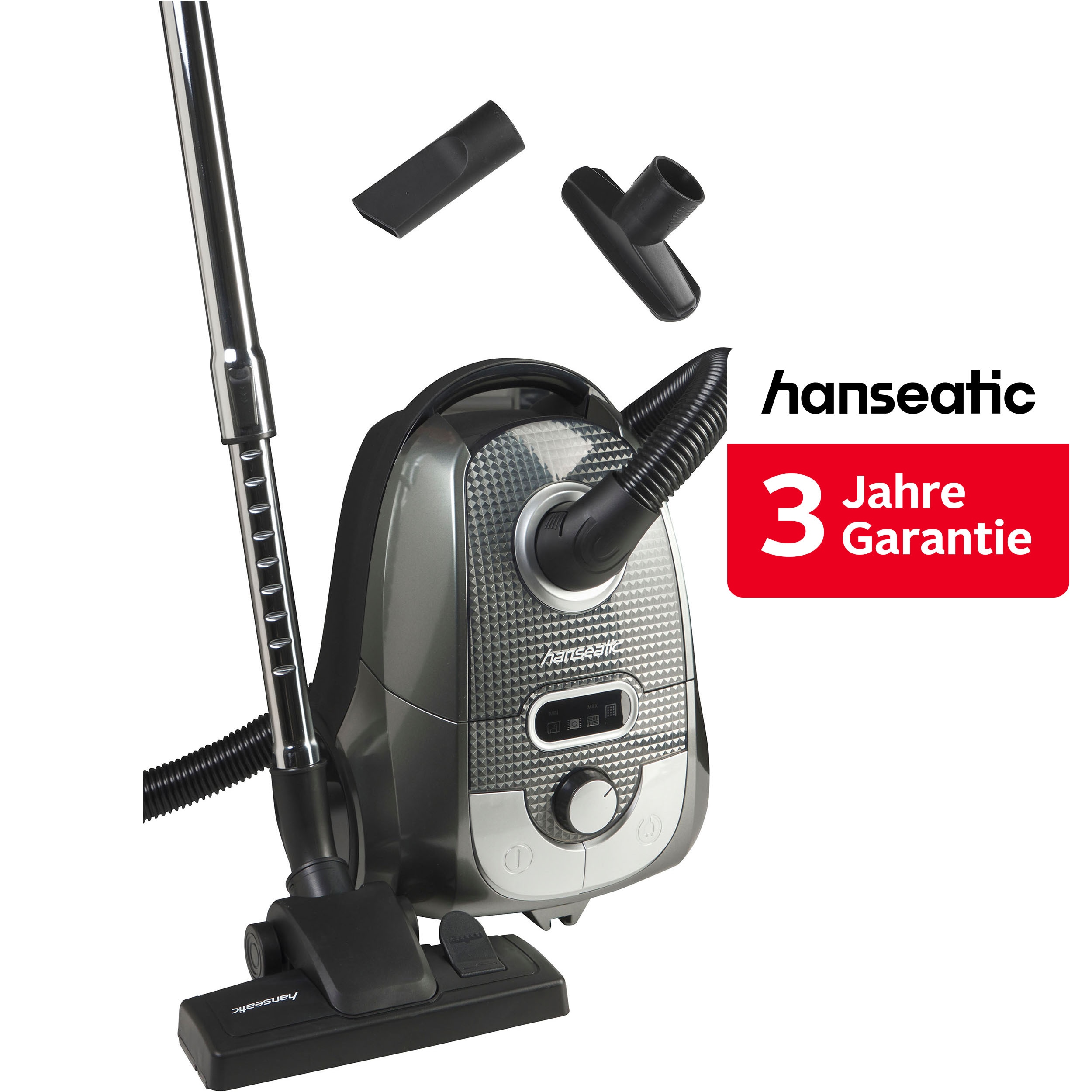 Hanseatic Bodenstaubsauger "HEPA 12 Filtersystem, Saugkraft manuell einstellbar" 850 W mit Beutel inkl. 3 Jahre Herstellergarantie