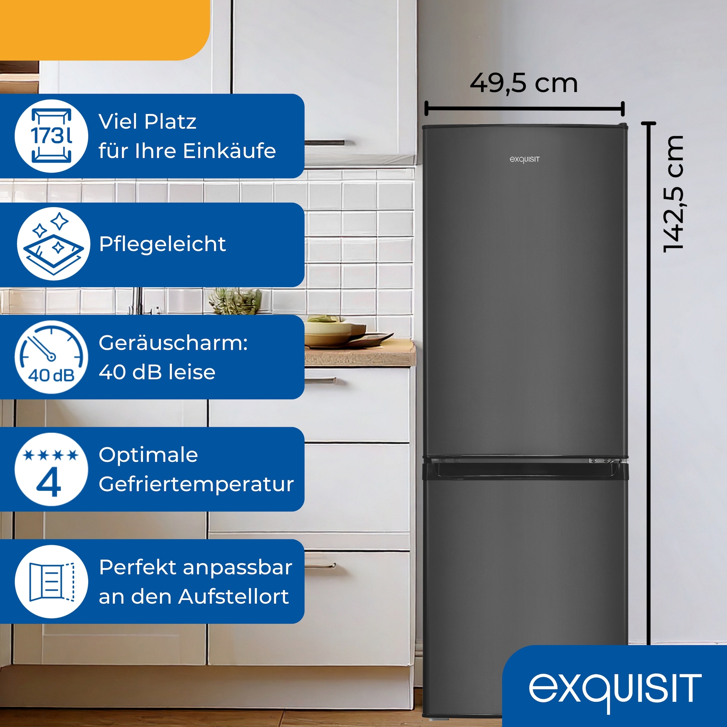 exquisit Kühl-/Gefrierkombination KGC232-60-E-040C inoxlook-az »KGC232-60-E-040C inoxlook-az« 142,5 cm hoch 49,5 cm breit
