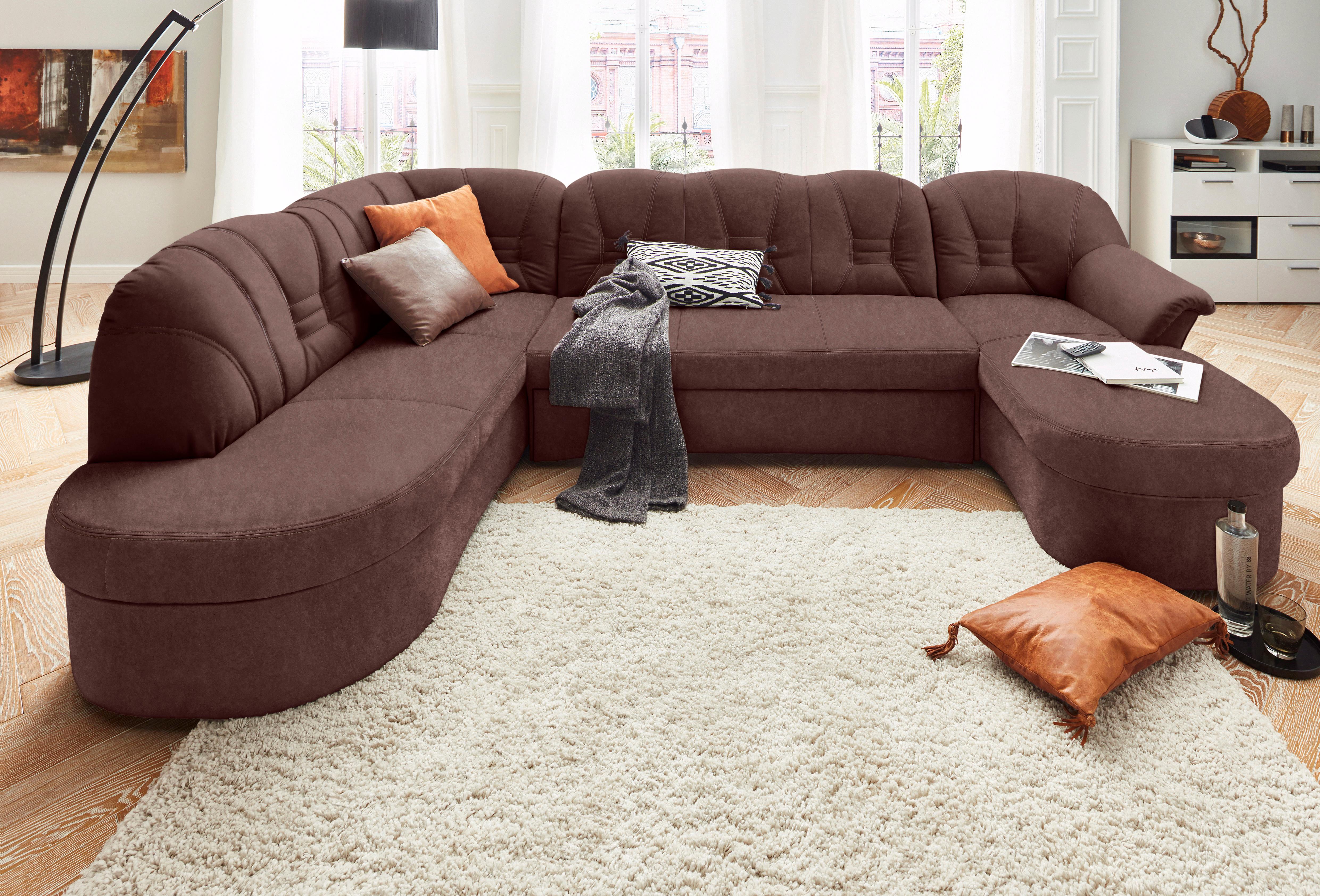 DOMO collection Wohnlandschaft "ELVA 293x180x84 cm, elegante Rückensteppung, U-Form" whlw. mit Bettfunktion und Federkern