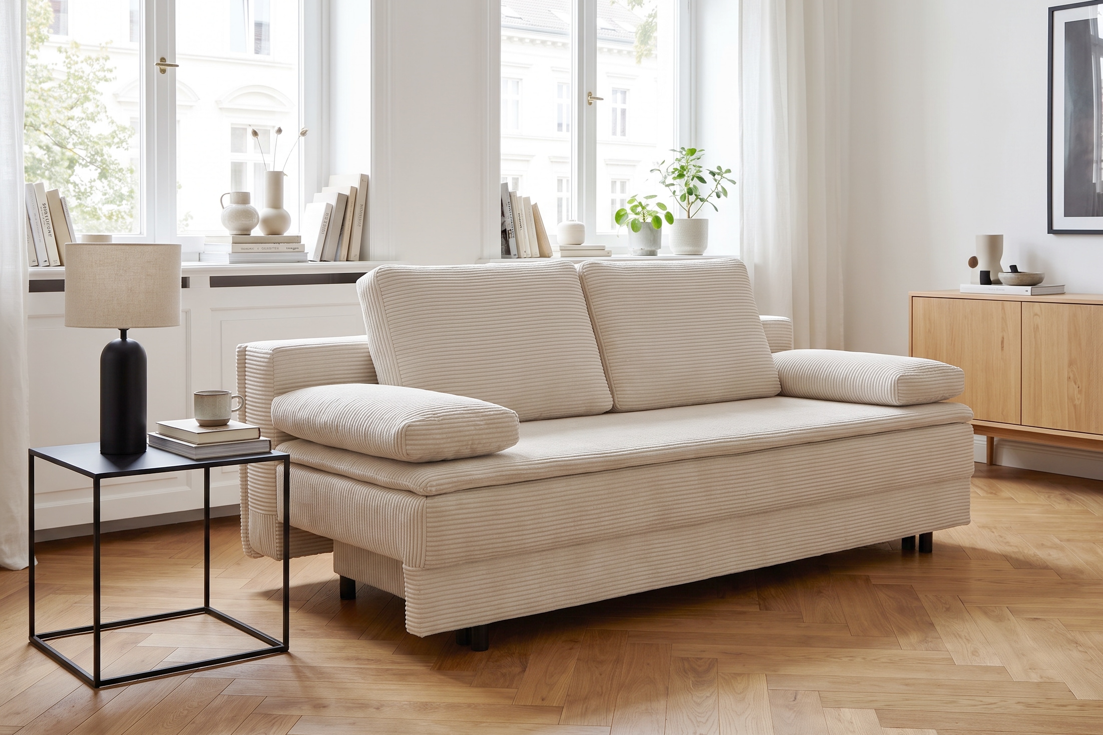 OTTO home Schlafsofa "JANNIKO Cord, Breite: 193 cm, Liegefläche 124x193 cm, softer Cord" mit Bettfunktion & Bettkasten