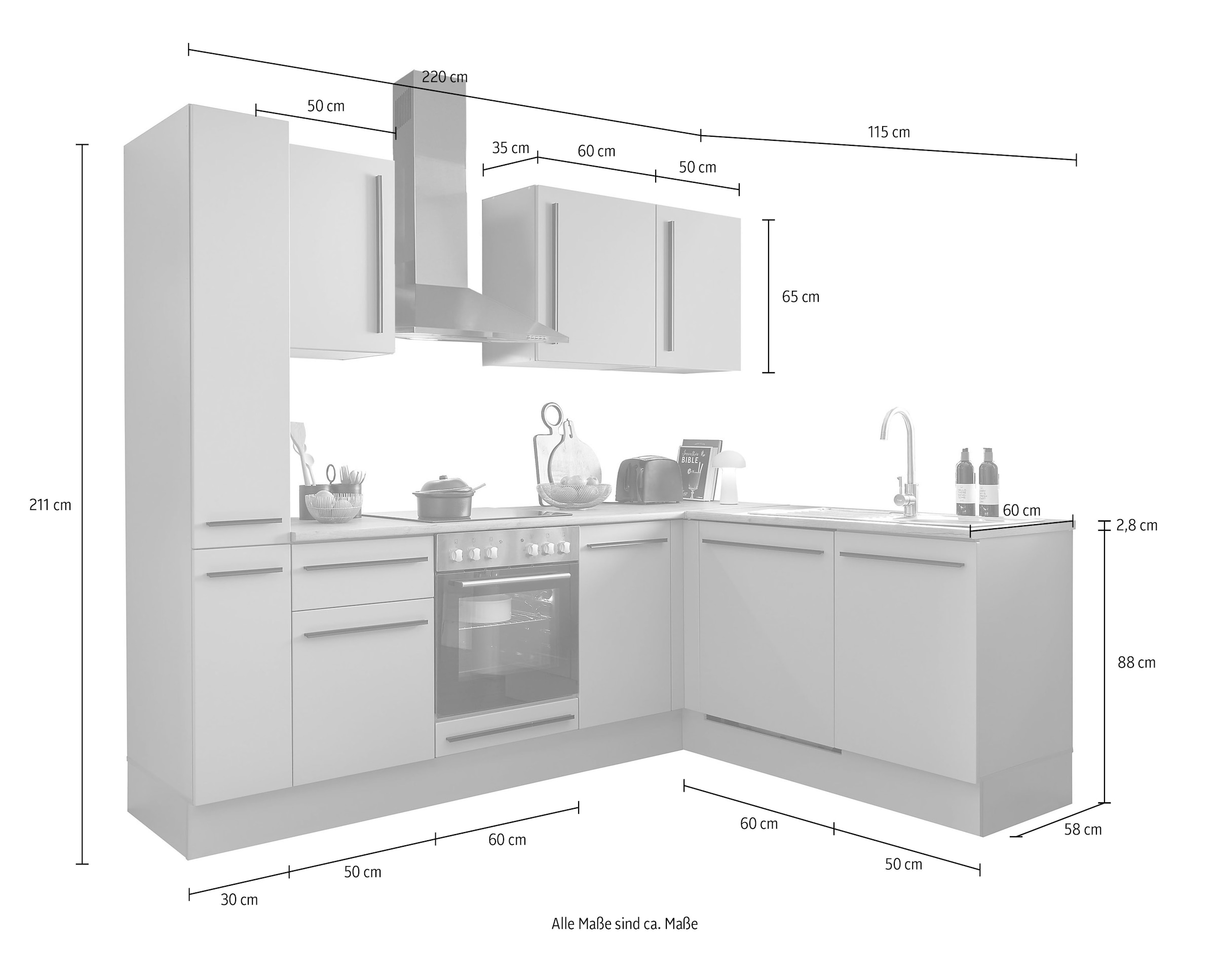BASIC by Balculina Winkelküche »Denver, Küche BxHxT 250/115 x 211 x 60«, Breite 250 cm, wahlweise mit E-Geräten und Induktion