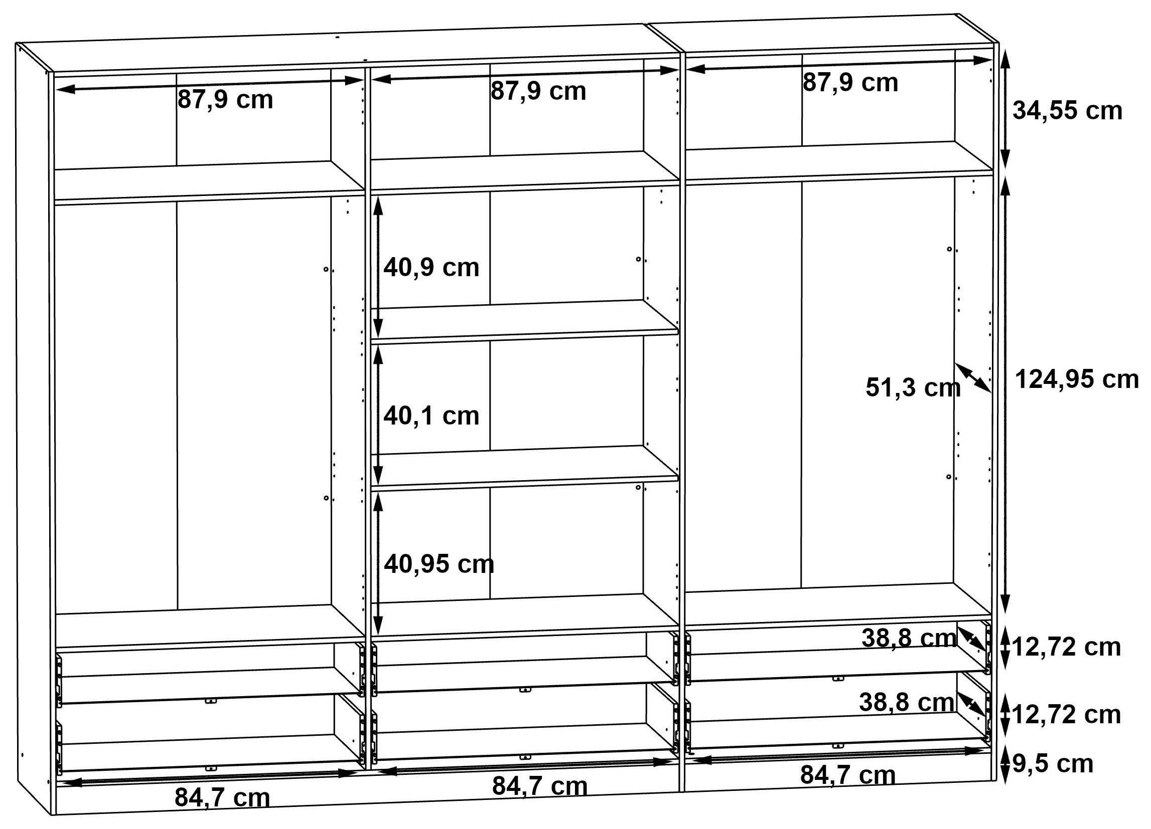 FORTE Kleiderschrank »Forte ASUMPTA ,Breite 2,70m, Schubladen, Spiegeltüren« B/H/T 269,7/210,5/54,2 cm , Viel Stauraum, Spiegel, FSC® zertifiziert