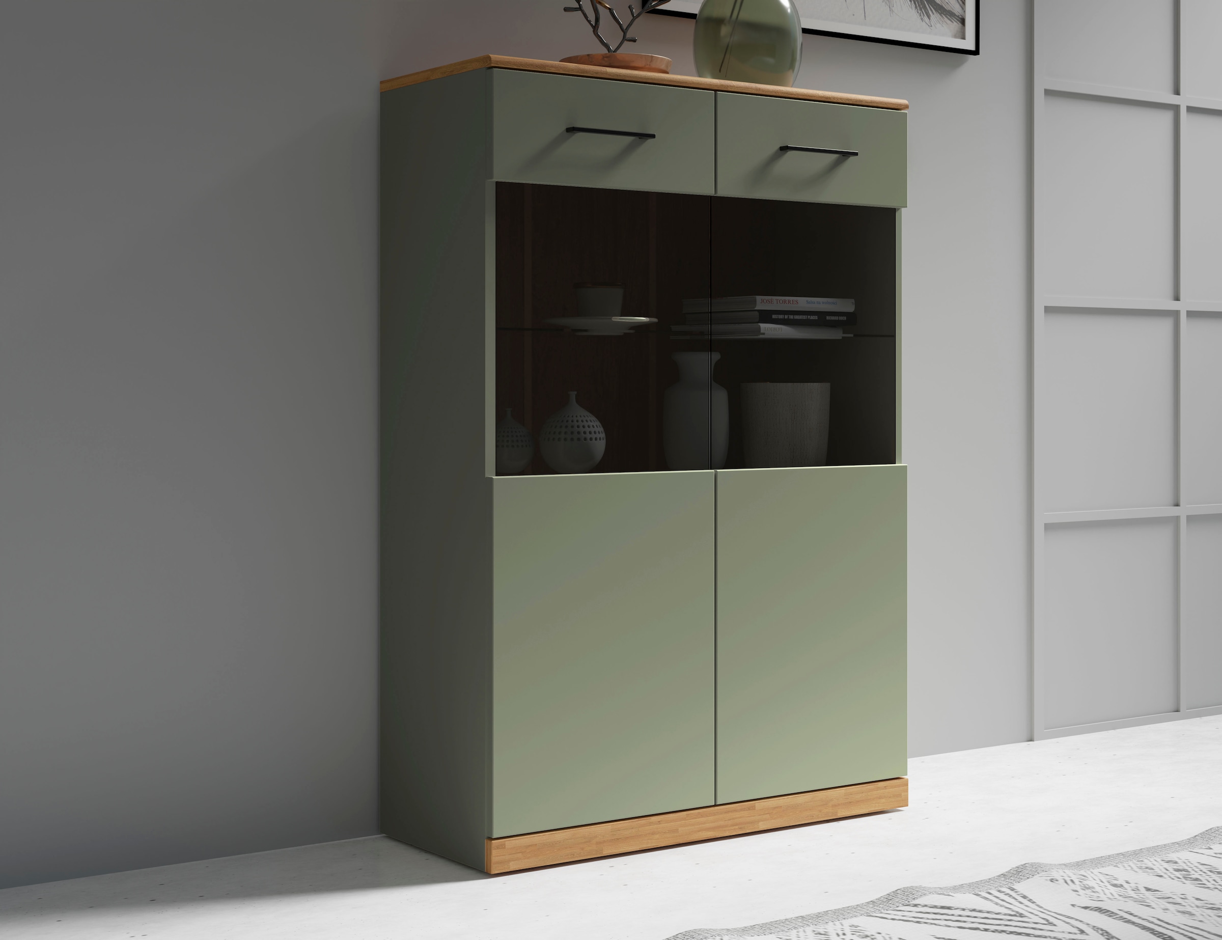 Home affaire Highboard "Ribe,125cm hoch,87cm breit,4 breite Fächer", Oberpl günstig online kaufen