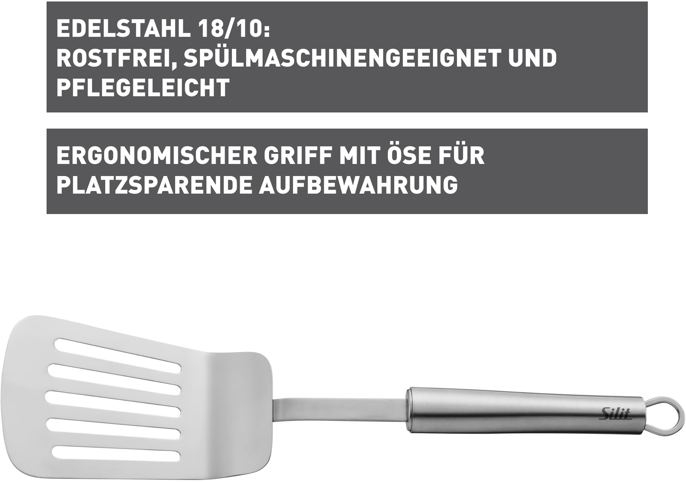 Silit Pfannenwender »Classic Line«, (1 tlg.), hochwertiger Edelstahl, ergonomisch, Aufhängeöse, spülmaschinenfest