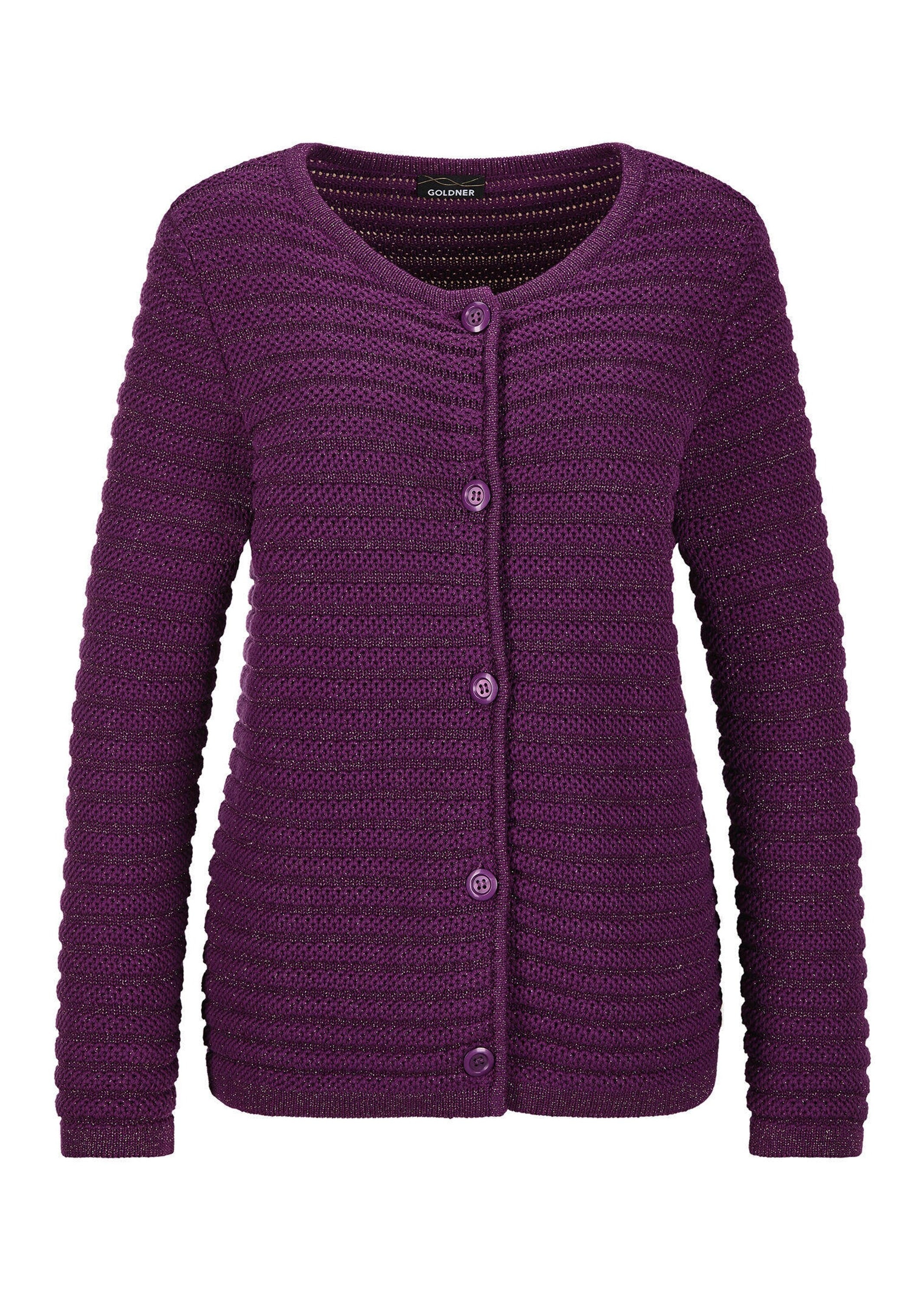 GOLDNER Strickjacke "Kurzgröße Elegante Strickjacke mit Lurex, Langarm" Glanzgarn