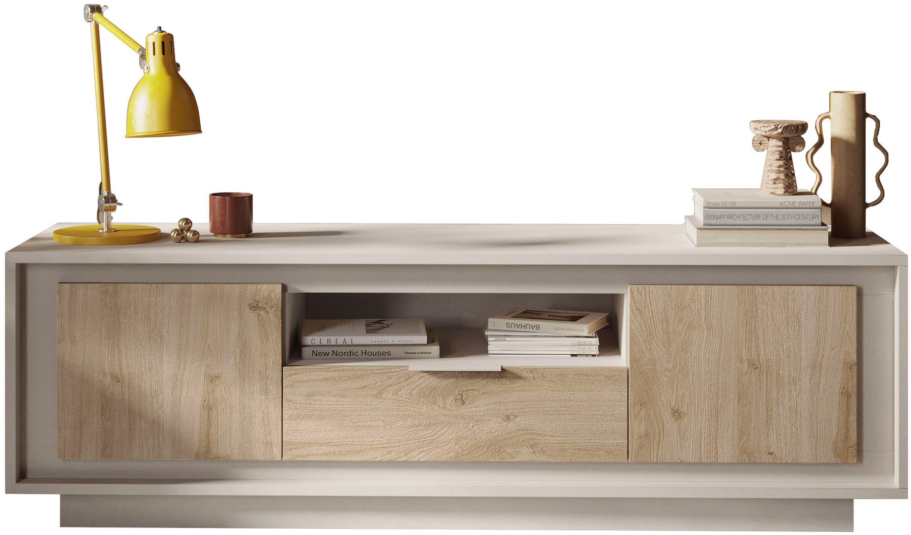 Home affaire Lowboard "Sky, B/T 180/50 cm, TV-Schrank/Medienboard, 2 Türen, 1 Schubkasten" Softclosing, Korpus & Front 22 mm stark, Rahmen-Optik, Metallgriff