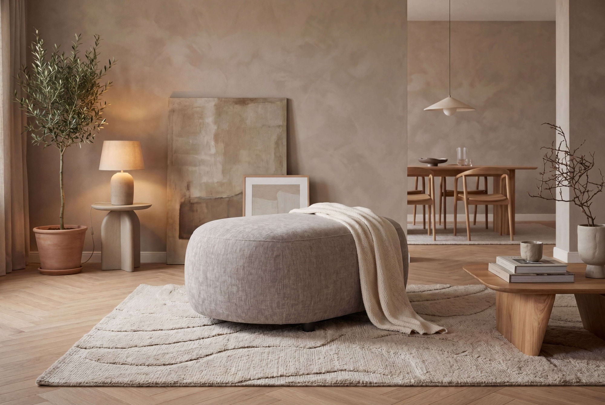 OTTO home Polsterhocker "OSTRUP, Naturtöne, Boucle oder Chenille" 90x64 cm, organische Form mit sanften Rundungen