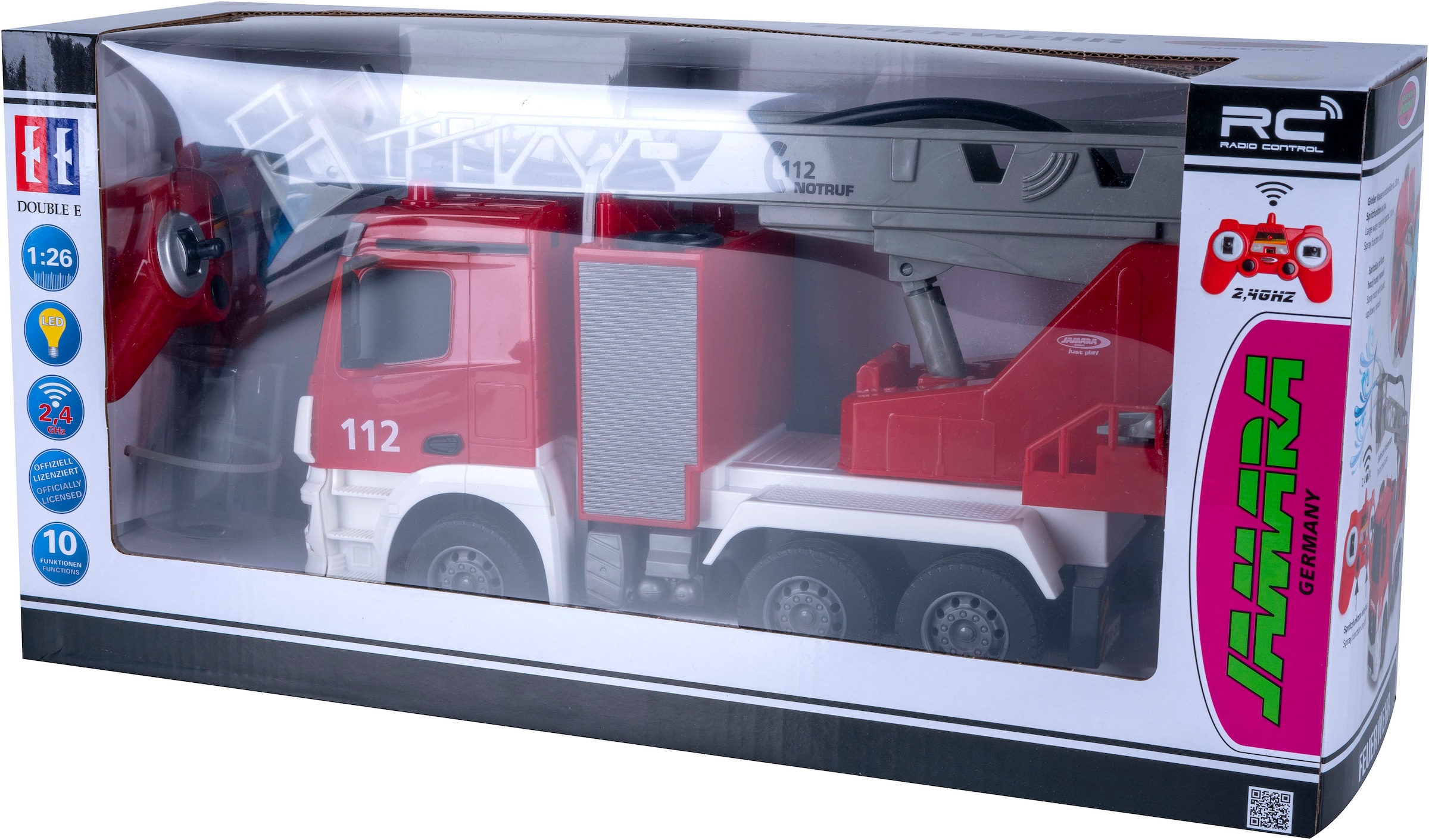 Jamara RC-LKW »Feuerwehr Drehleiter Mercedes -Benz Antos 2,4GHz« mit Spritzfunktion; LED-Licht; Maßstab 1:26
