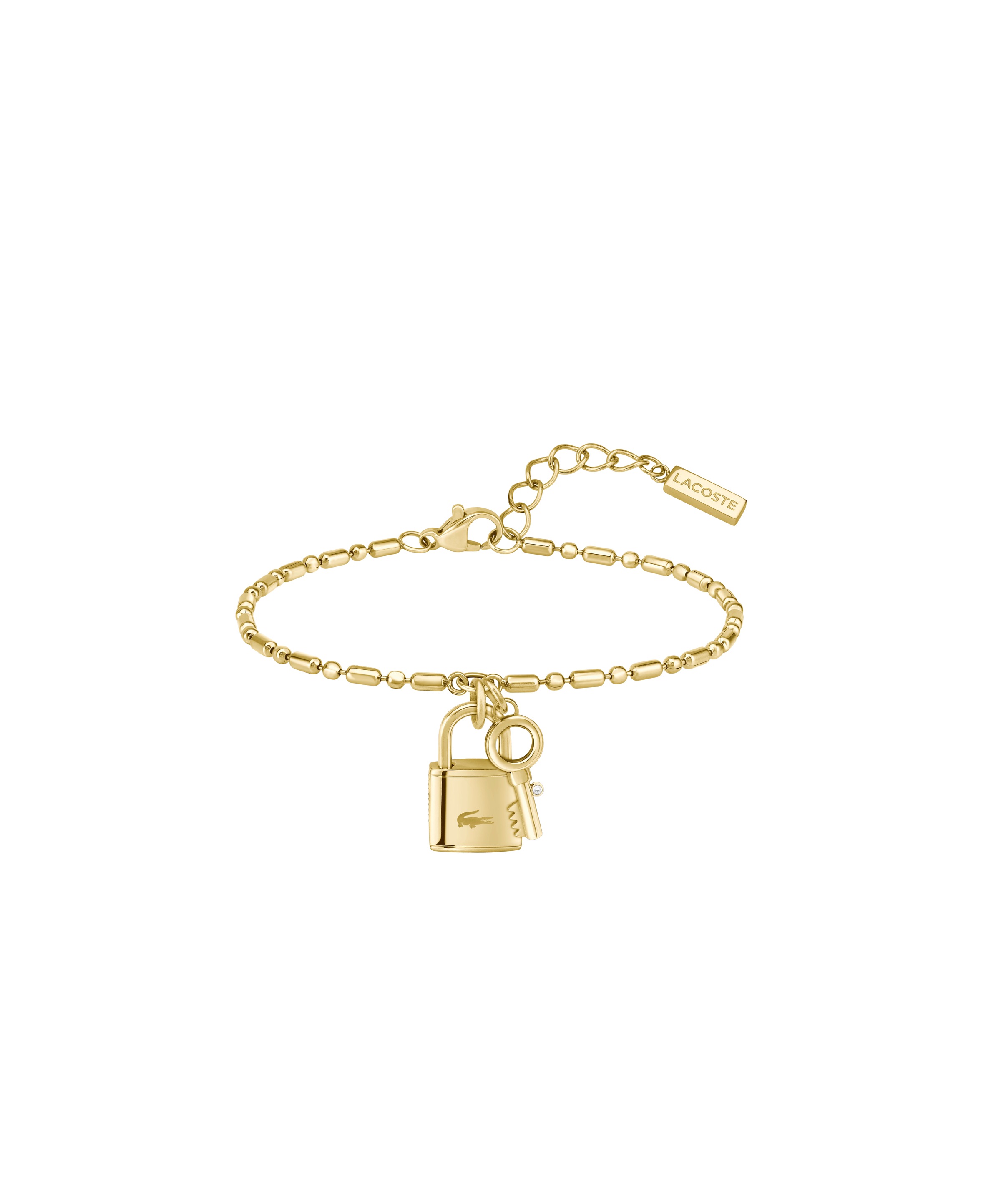 LACOSTE Damen Armkette "SYMBOL", 19cm, Edelstahl, gold, Edelstahl, Armbänder, mit Glasstein