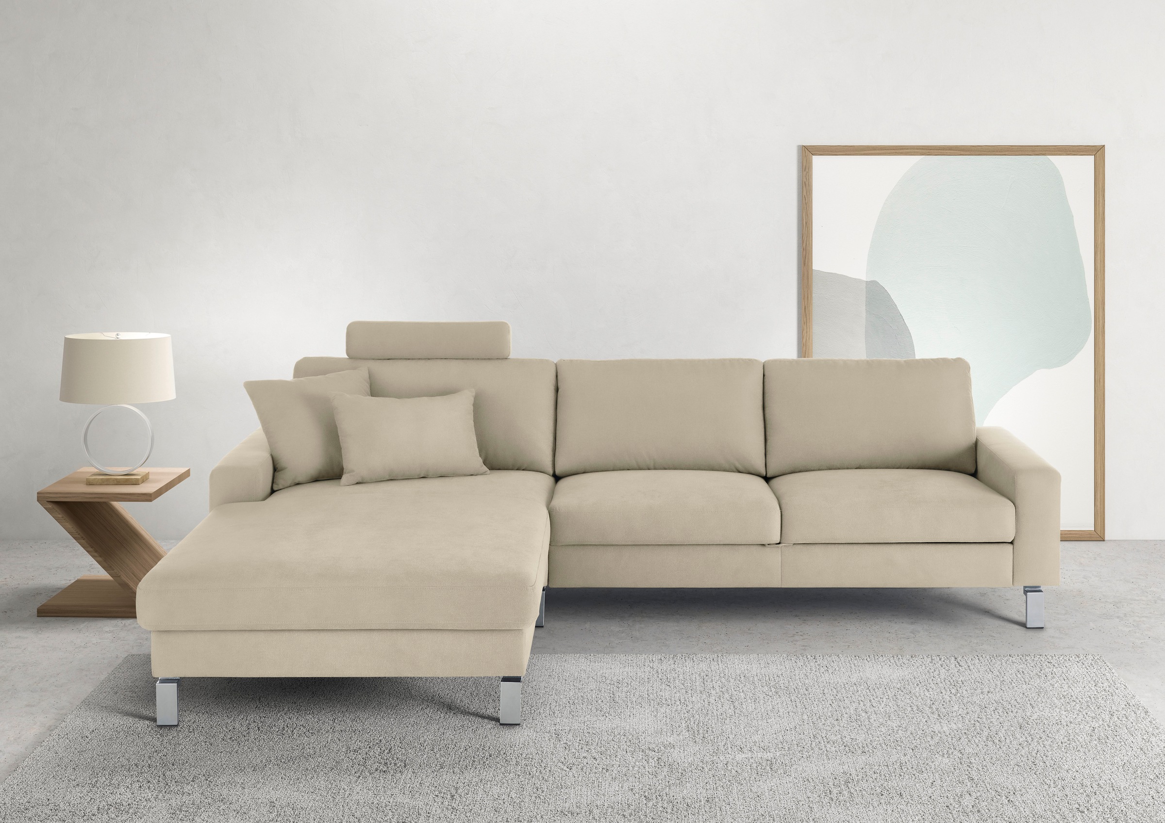 3C Candy "Lecce, wahlweise PUR-Schaumstoff oder Tonnentaschenfederkern" Bett im 2,5-Sitzer, teilmotorische Schlaffunktion im Longchair, L-Form