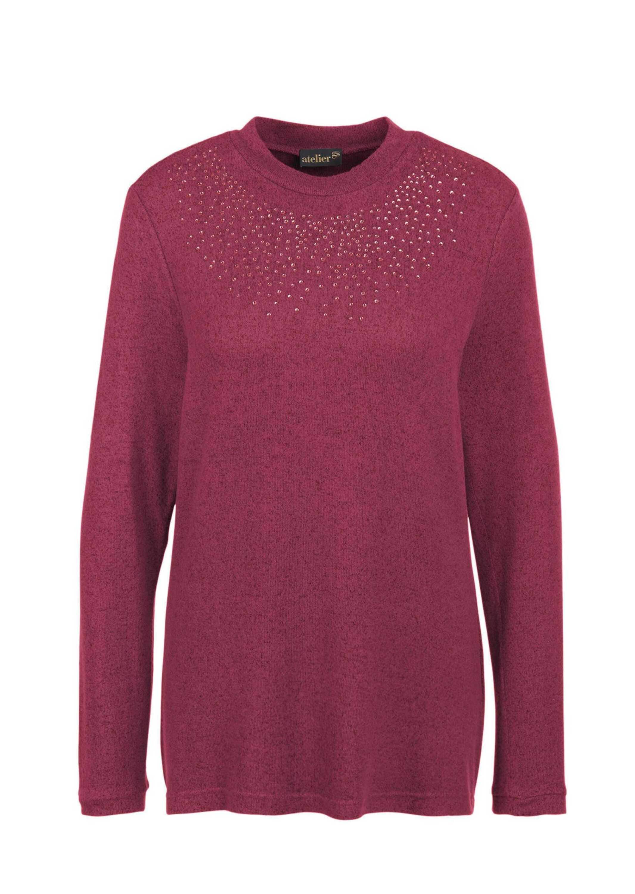 GOLDNER Longpullover "Kurzgröße Angenehm weiches Shirt mit Glitzersteinen" Mit tonigen Glitzersteinen vorn