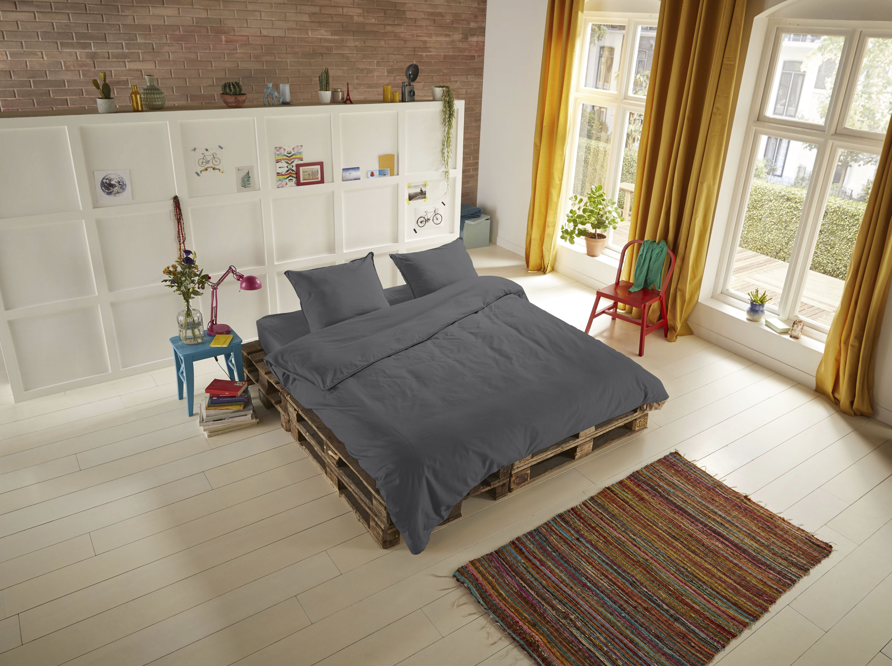 hip Bettwäsche "Hip Uni" 2 Stk. 100% Baumwolle, Mako-Satin, 135x200, Unifarben Weiß, Reißverschluss