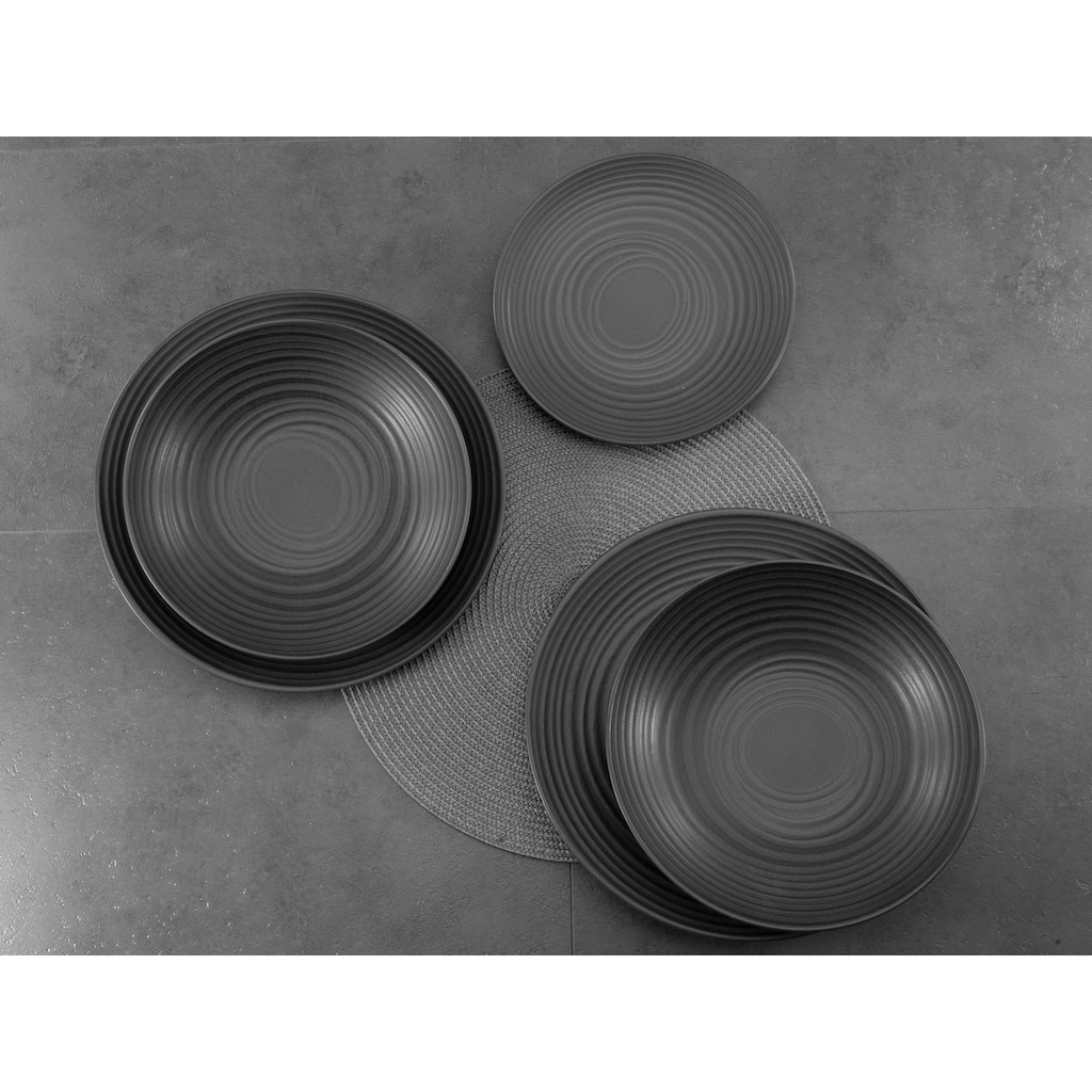 CreaTable Tafelservice »Geschirr-Set Lava Stone«, (Set, 12 tlg., Teller Set für 4 Personen)