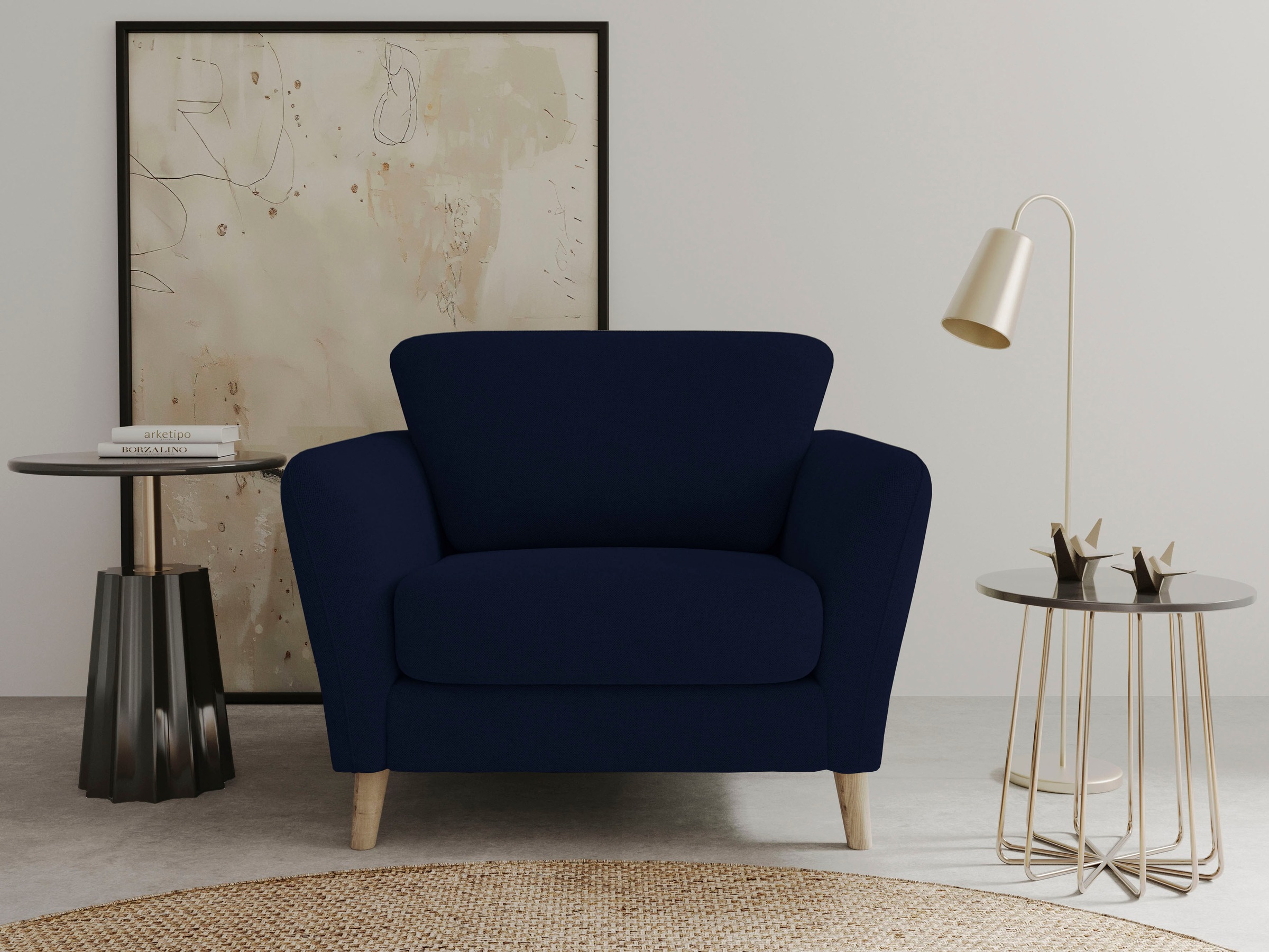 OTTO home Sessel "MARSEILLE" Massivholzbeine Eiche, Landhausstil, Wellenunterfederung