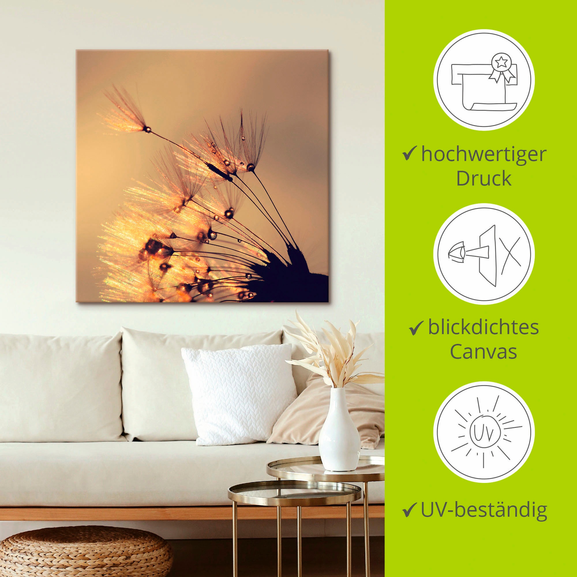 Artland Leinwandbild »Pusteblume Goldene Schirmchen«, Blumen, (1 St.), auf Keilrahmen gespannt