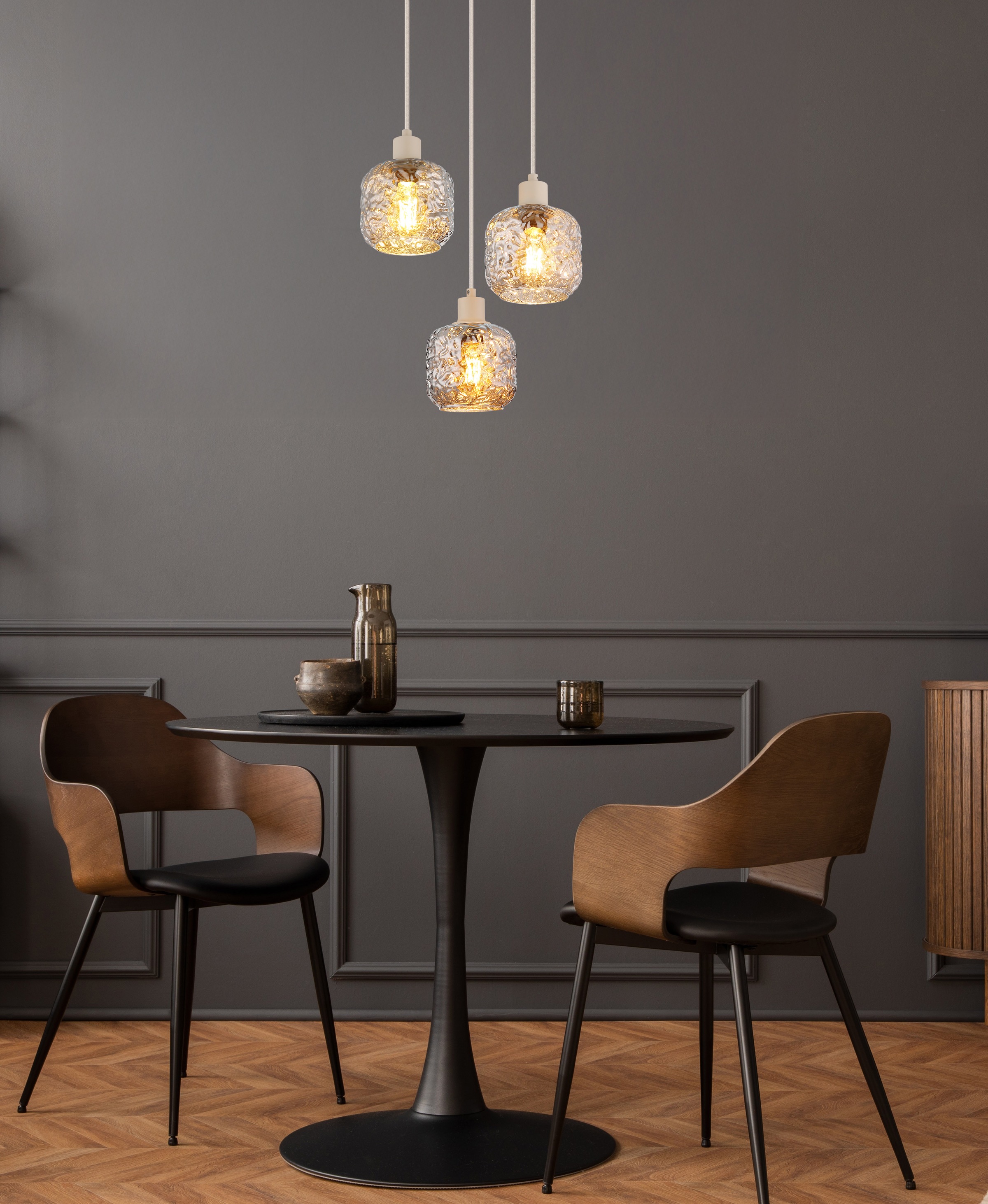 GLOBO LIGHTING Hängeleuchte »ANTONIO« E27 1 Stk. Beige Hängeleuchte mit Rauchglas und verchromten Akzenten