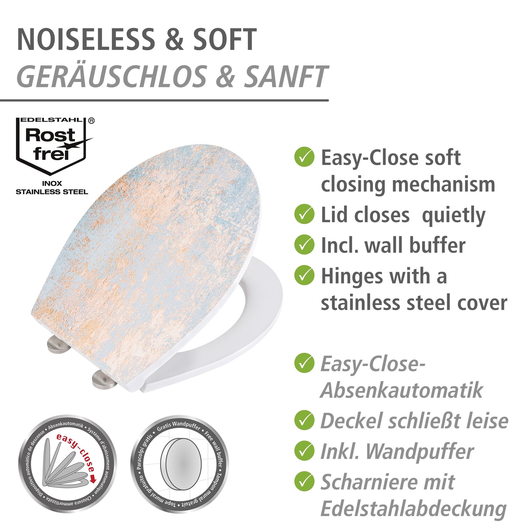 WENKO WC-Sitz »Agate« mit Relief, aus antibakteriellem Duroplast
