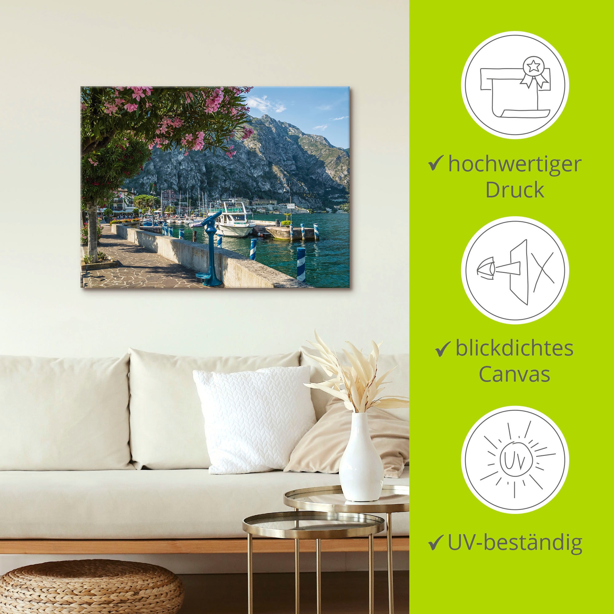 Artland Leinwandbild »Gardasee Hafen Limone sul Garda I«, Europa, (1 St.), auf Keilrahmen gespannt