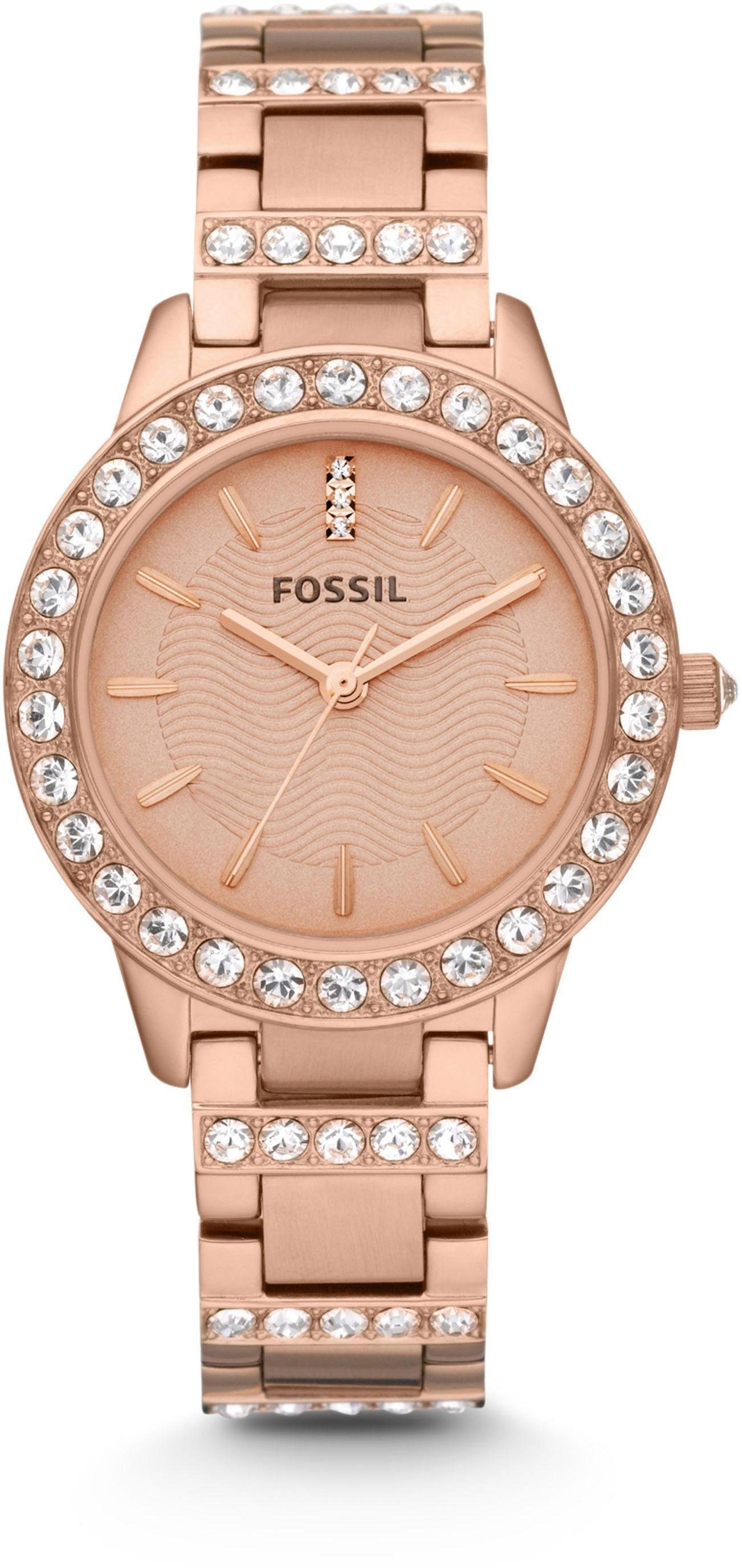 Fossil Quarzuhr »JESSE«, Armbanduhr, Damenuhr, Glassteine, analog, Edelstahlarmband