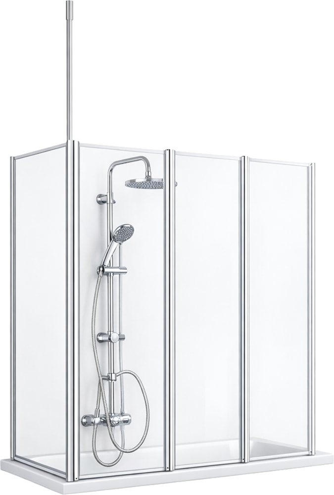 welltime Badewannenaufsatz "Summer 3-teilig + feste Seitewand" 4 Stk. tlg. Deckenhöhe bis 240cm geeignet, Glaswand bestehend aus vier Elementen