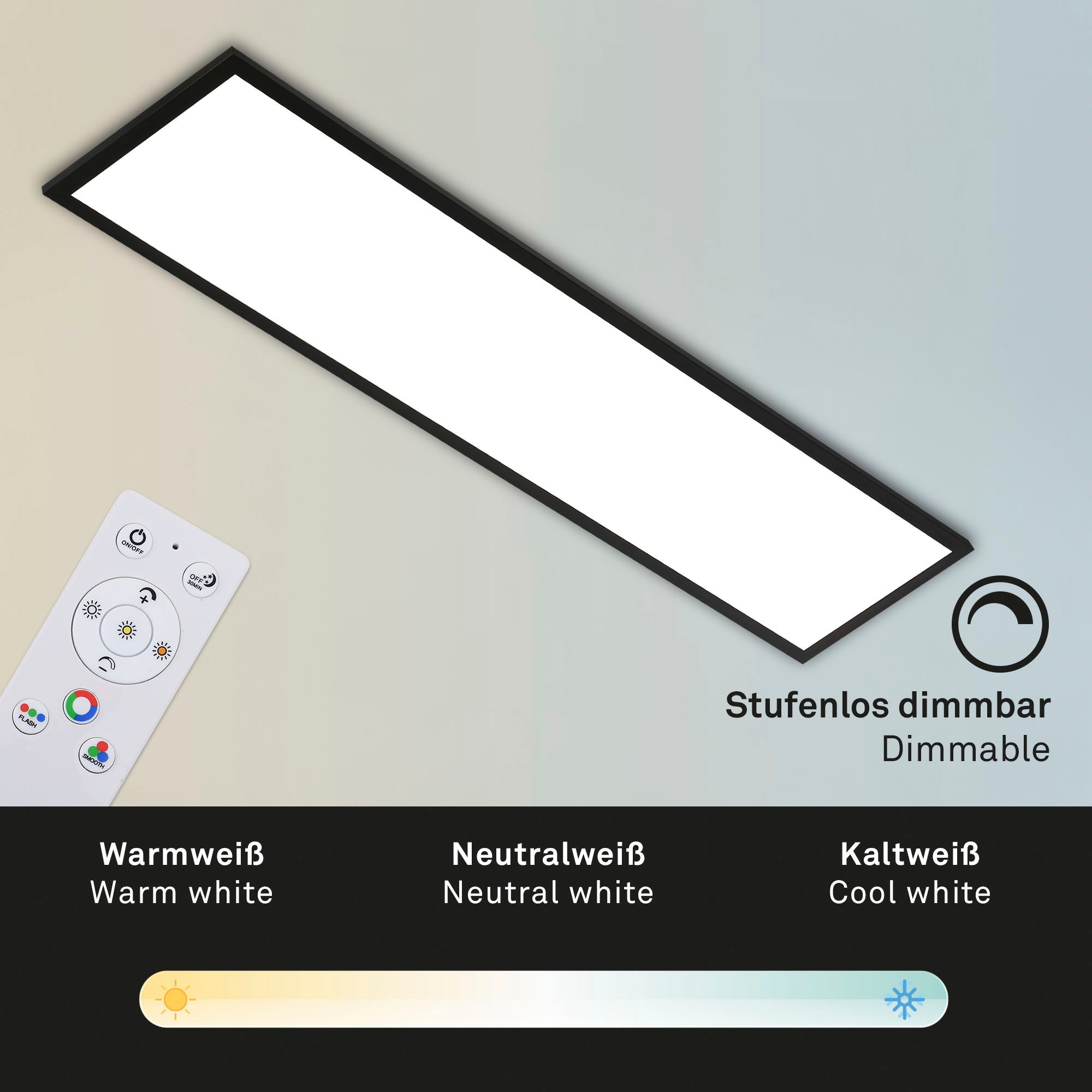 Briloner Leuchten LED Panel »7154015 Colour«, Leuchtmittel LED-Board | LED fest integriert, Deckenlampe, 119,6x29,6x6,5cm, Schwarz, 40W, Wohnzimmer, Schlafzimmer