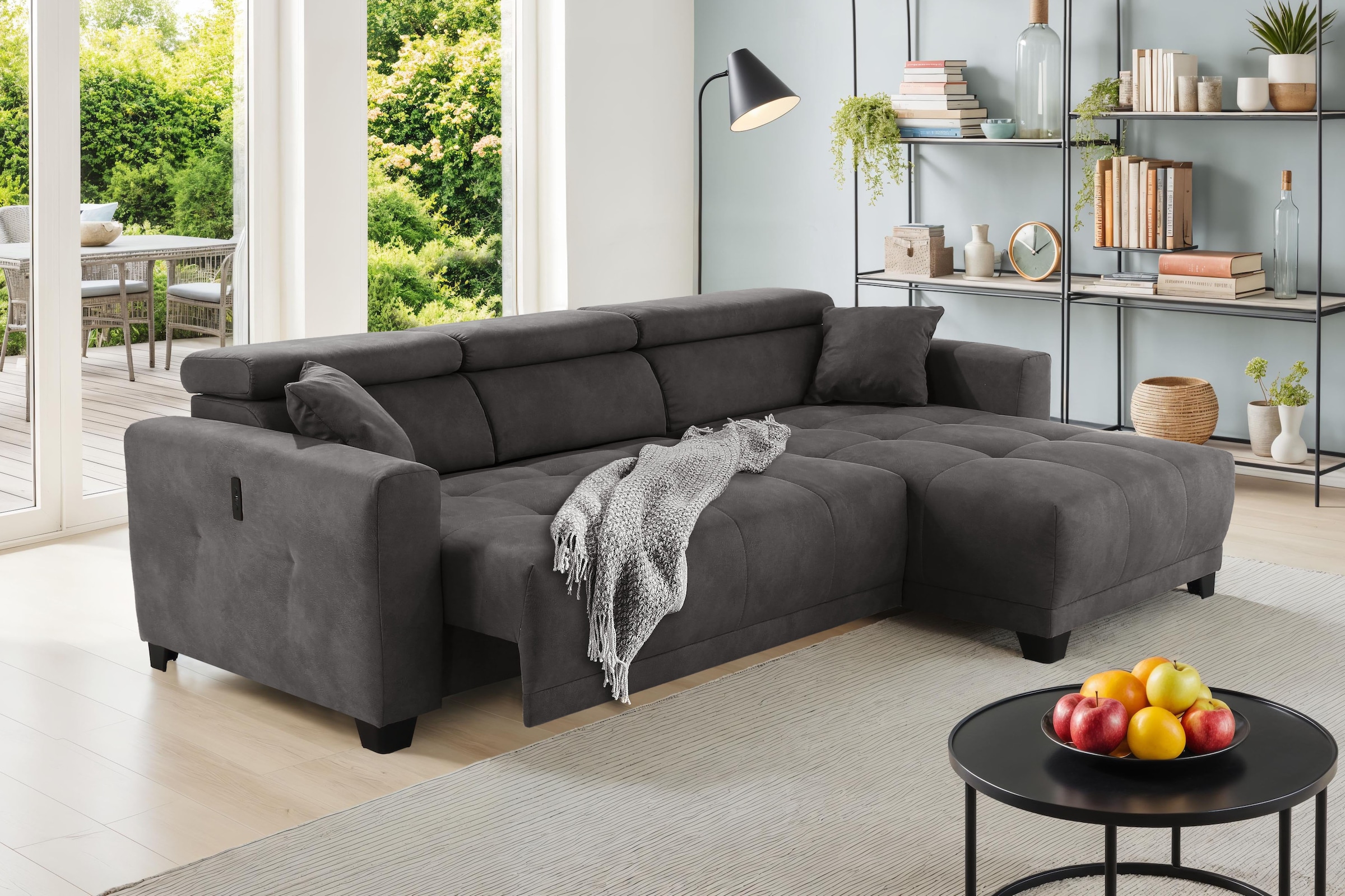 Jockenhöfer Gruppe Ecksofa "Cremona L-Form, B: 263 cm, mit 30 cm elektr. Sitztiefenverstellung" 140kg Belastbarkeit je Sitz, Kopfteilverstellung & USB-Anschluss