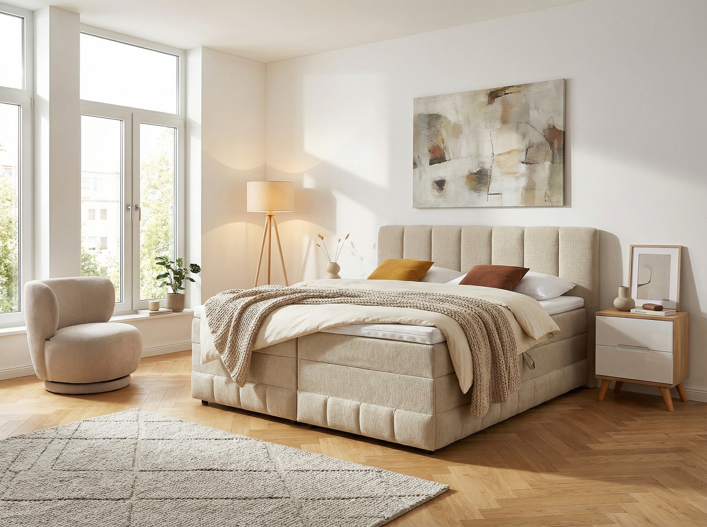OTTO home Boxbett "LIKELY, Polsterbett mit Bettkasten, inkl. Taschenfederkernmatratze H3" mit Kaltschaumtopper, Strukturstoff-Bezug, 140x200 & 180x200 cm
