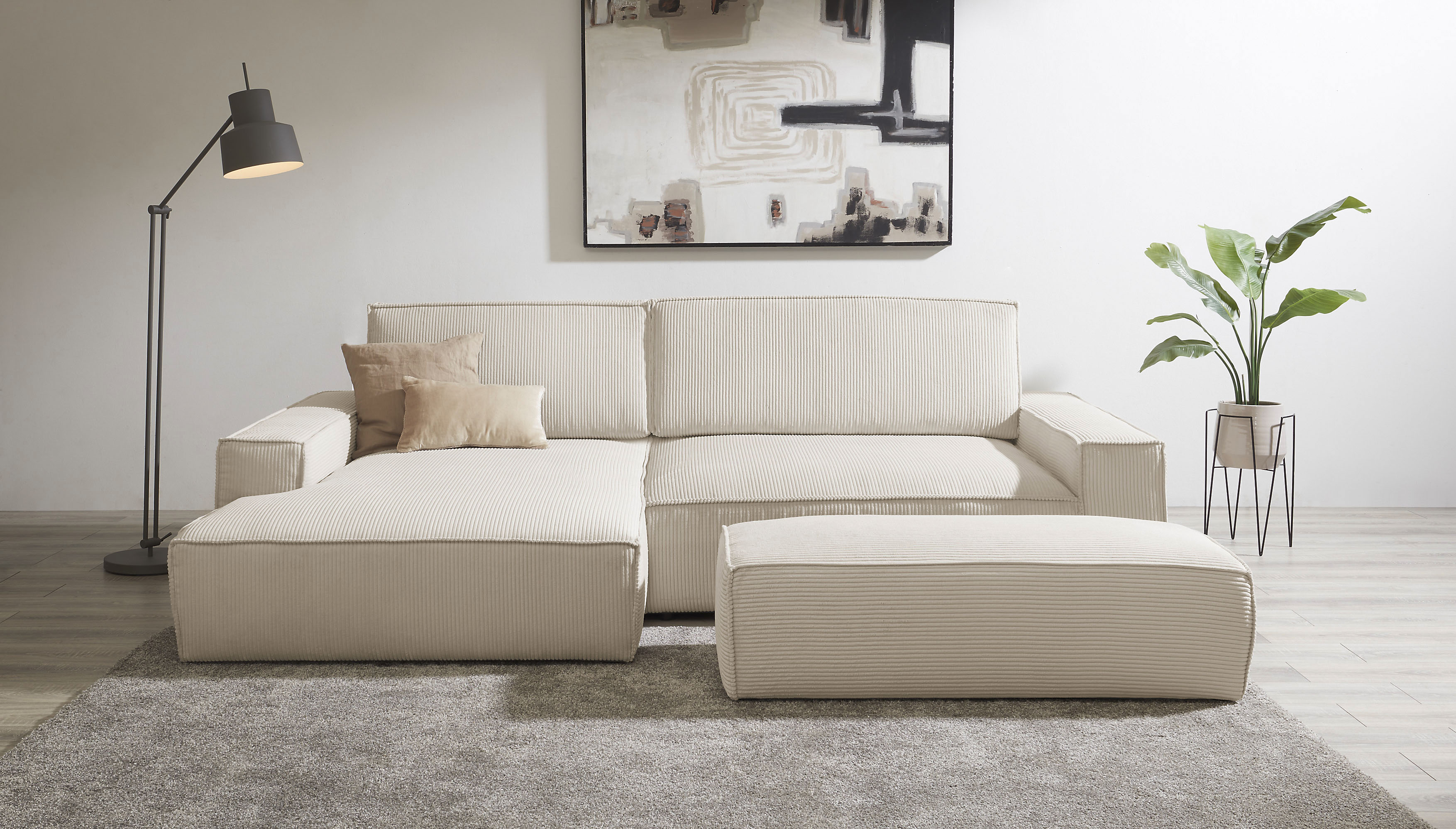 OTTO home Polsterecke "SHERWOOD XXL tief, L-Form, Schlaffunktion, Bigsofa, Cord, Leinenoptik" stellbar zum Schlafsofa (Krokodilverbinder), Cord, Leinenoptik