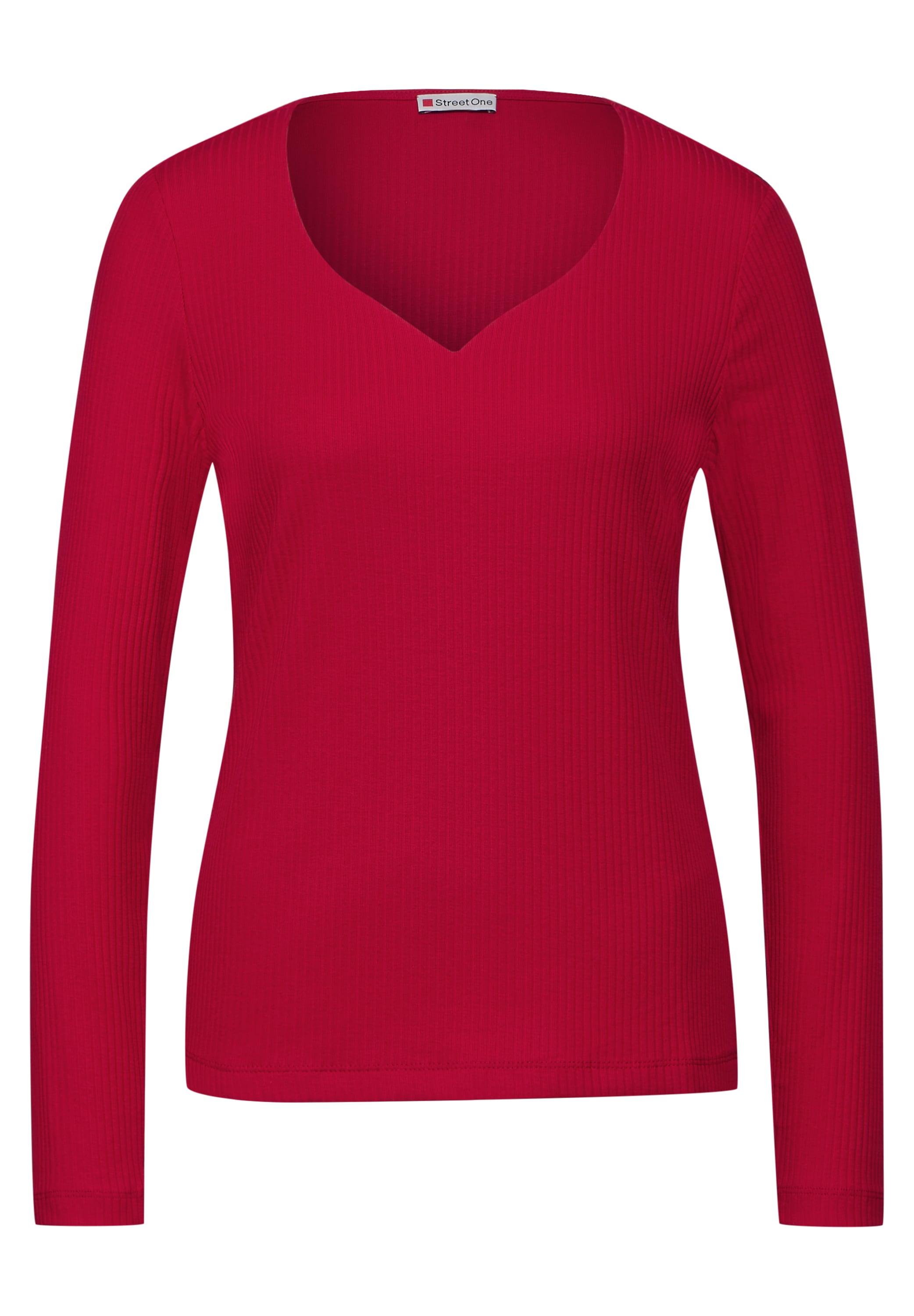 STREET ONE Langarmshirt, gerippt, mit Herz-Ausschnitt