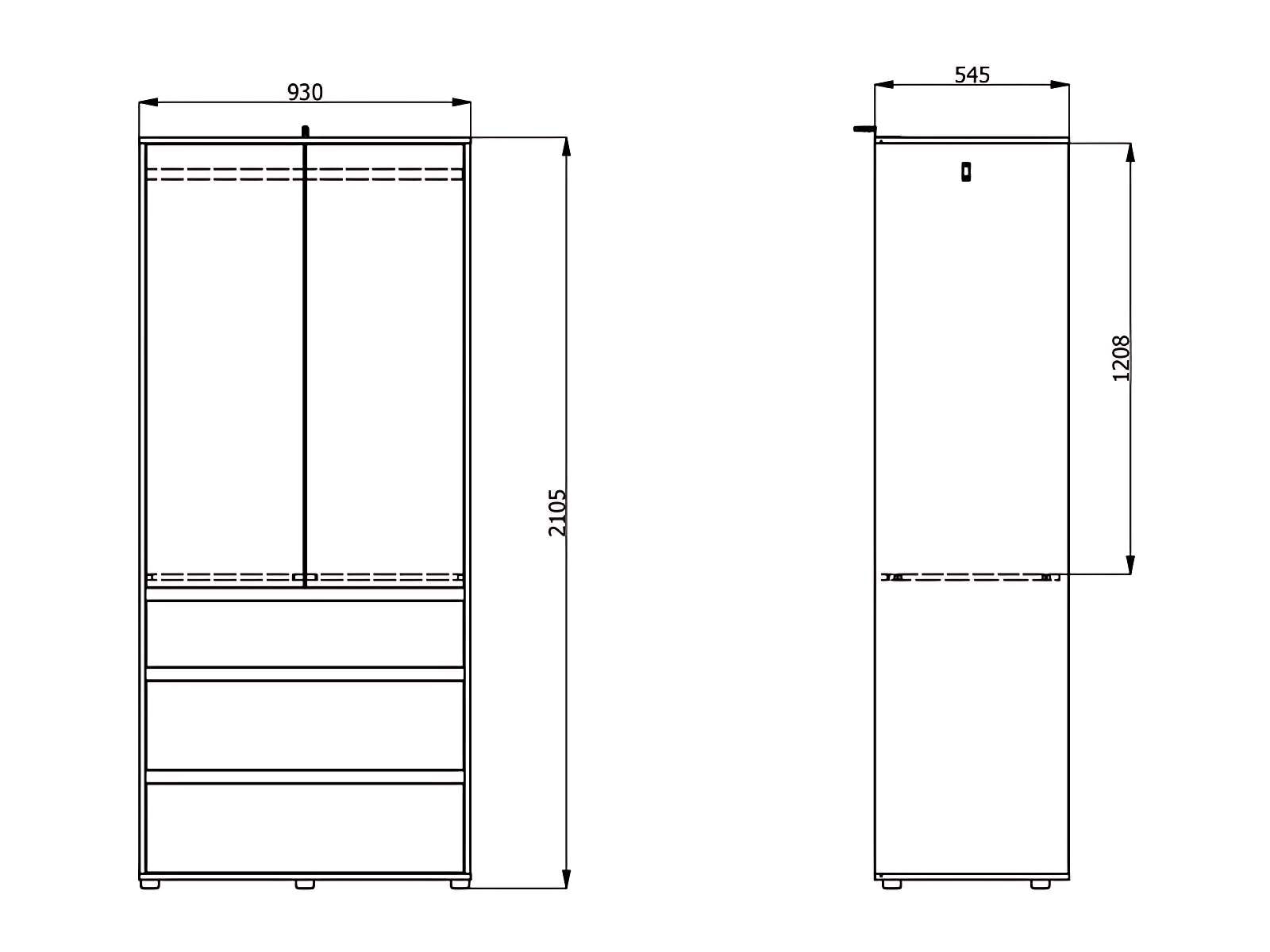INOSIGN Kleiderschrank »Corbet Schlafzimmerschrank, Drehtürenschrank,  Wäscheschrank TOPSELLER« 93 cm breit, 3x Schubladen, Kleiderstange, ABS schutzkanten