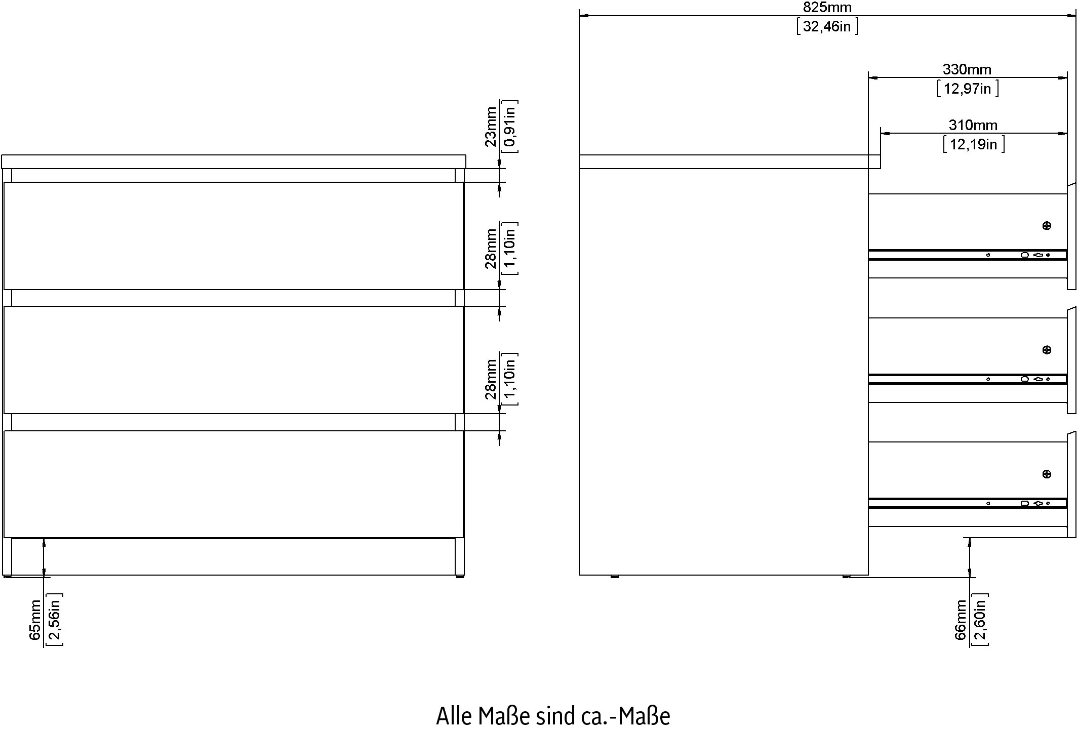INOSIGN Kommode »Naia«, abgerundete Schubladenkanten auf Metallgleiter, Breite 77 cm