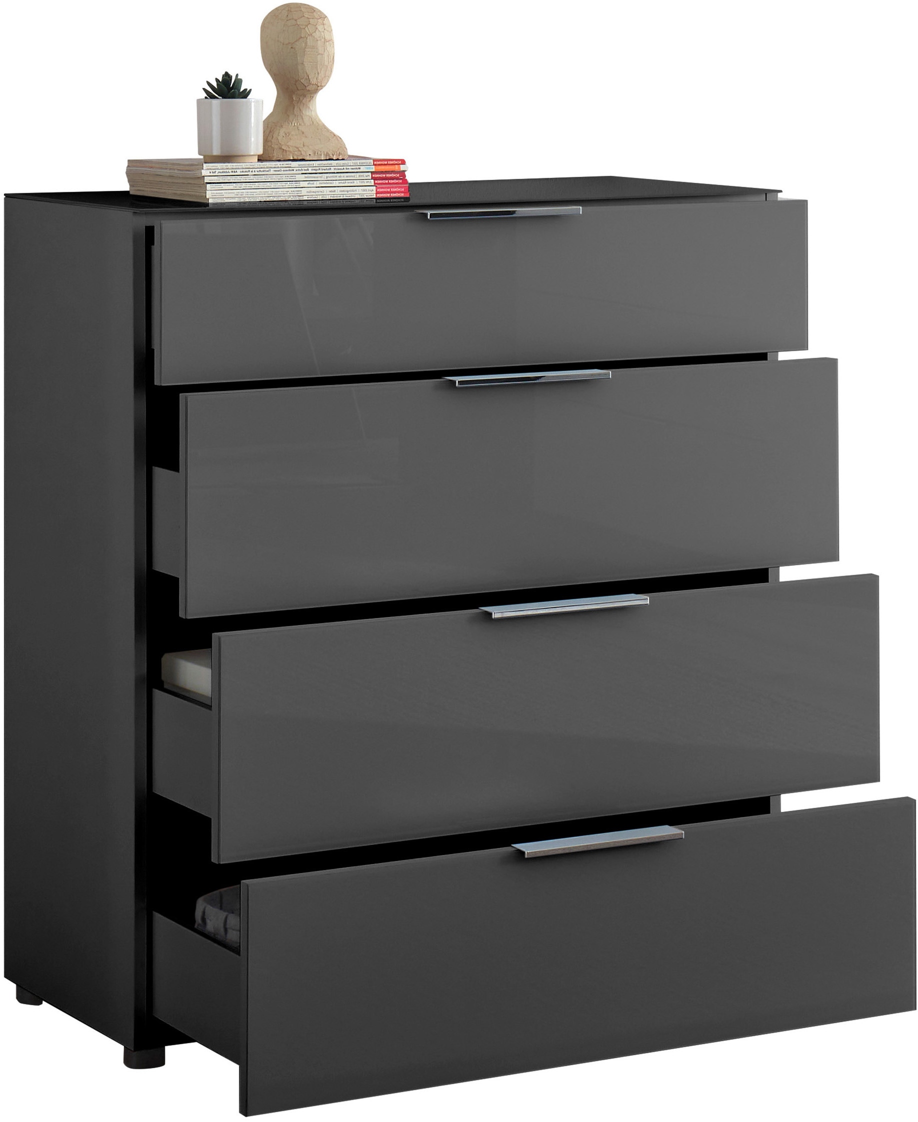 HBZ Kommode »Santorin Mehrzweckschrank mit Schubkästen, BxHxT 90x99x40 cm«, (1 St.), Mit 4 Schubkästen mit Softclose, Glasfront und Glasoberboden