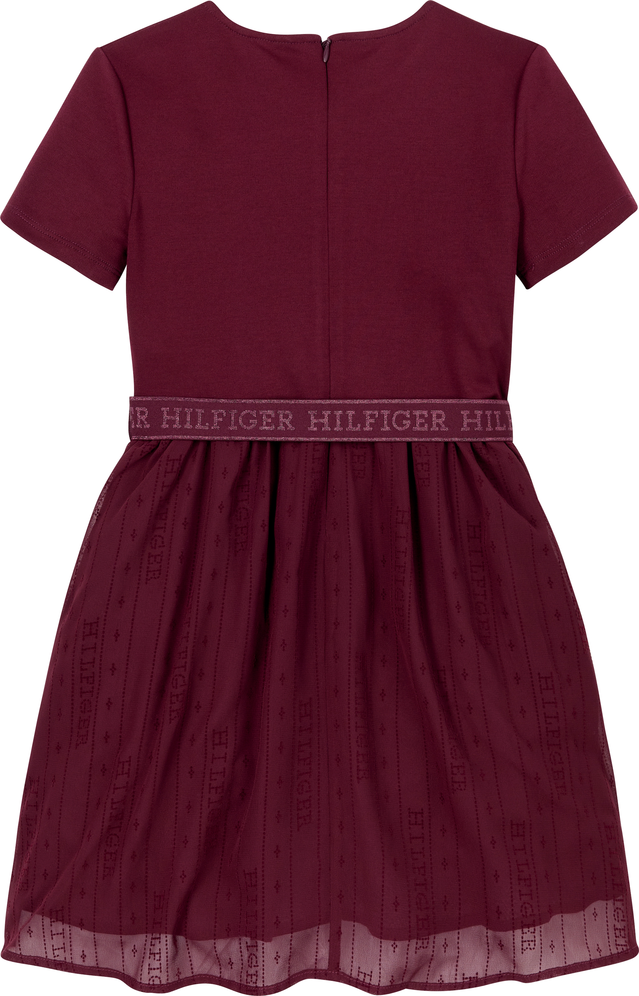 Tommy Hilfiger A-Linien-Kleid »HILFIGER PUNTO TULLE DRESS LS«, mit Logo auf Taillenbund