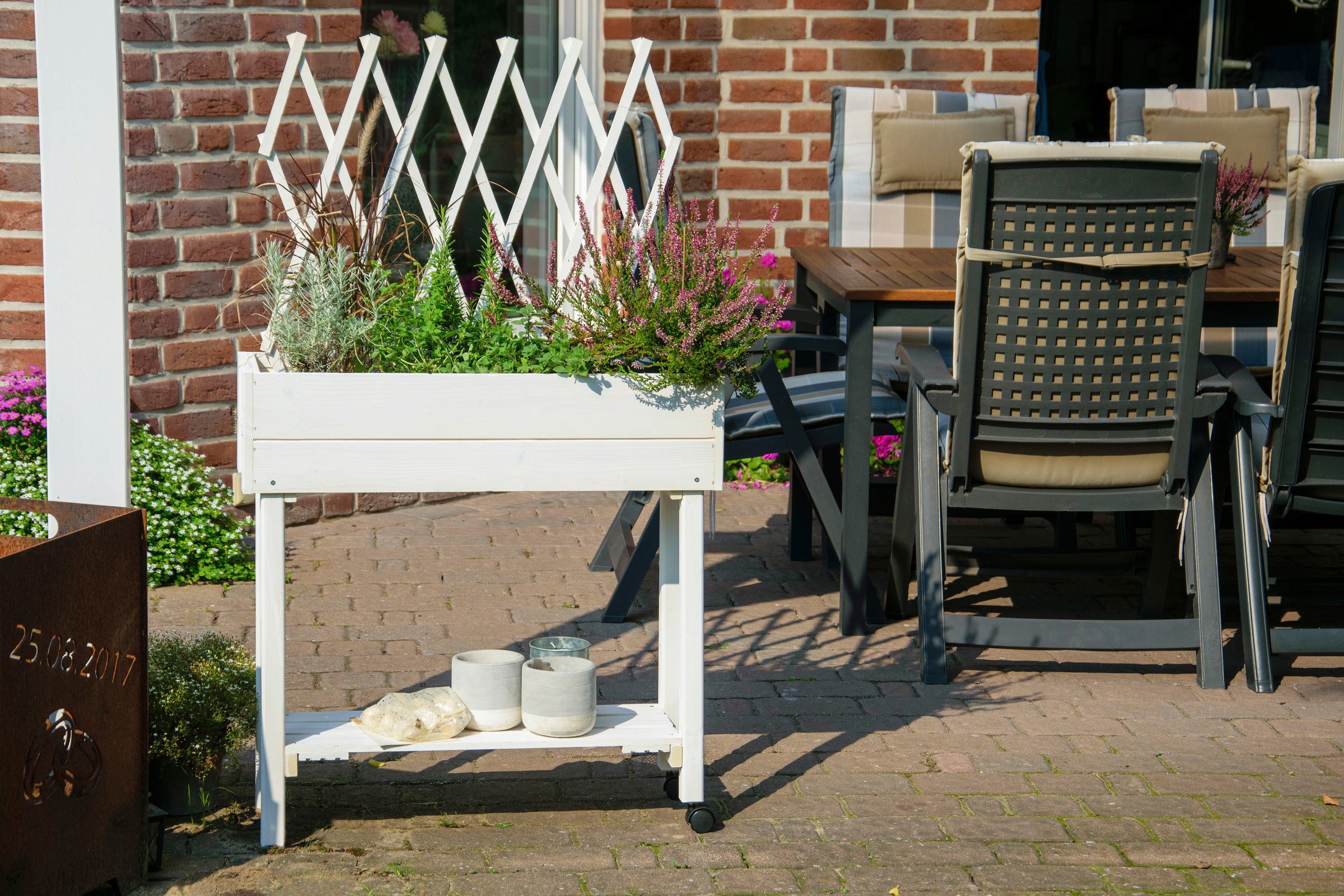 dobar Hochbeet rollbar, mit Rankgitter, weiß