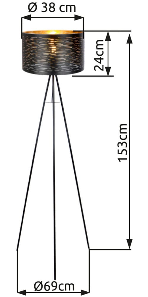GLOBO LIGHTING Stehlampe »TUNNO«, Leuchtmittel E27 | ohne Leuchtmittel, Stehleuchte/goldfarben/Wohnzimmer/Schlafzimmer/ø: 690mm