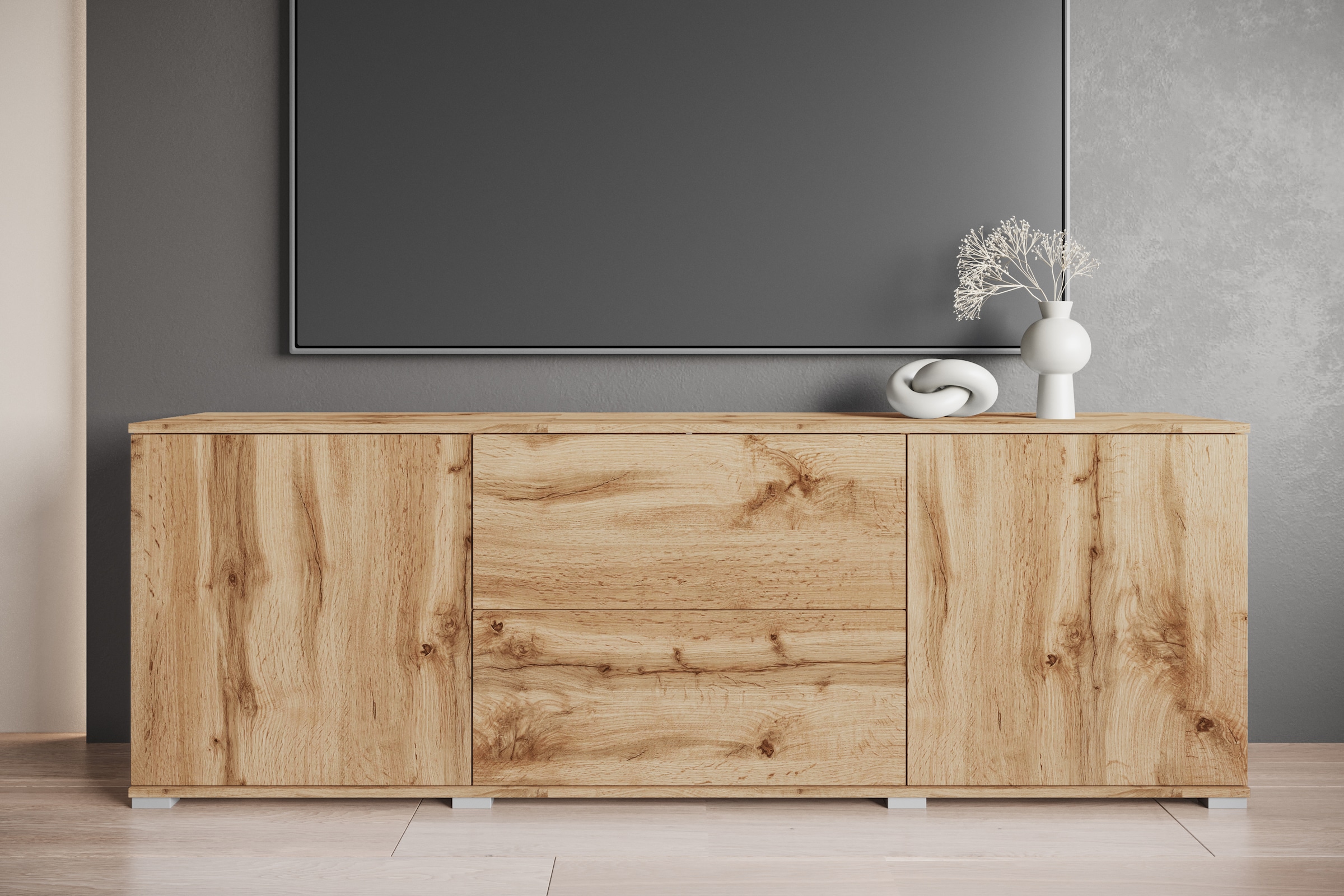 INOSIGN Lowboard »Kenia«, (1 St.), Der moderne TV-Schrank, mit 2 Türen und 2 Schubladen, Breite 180 cm