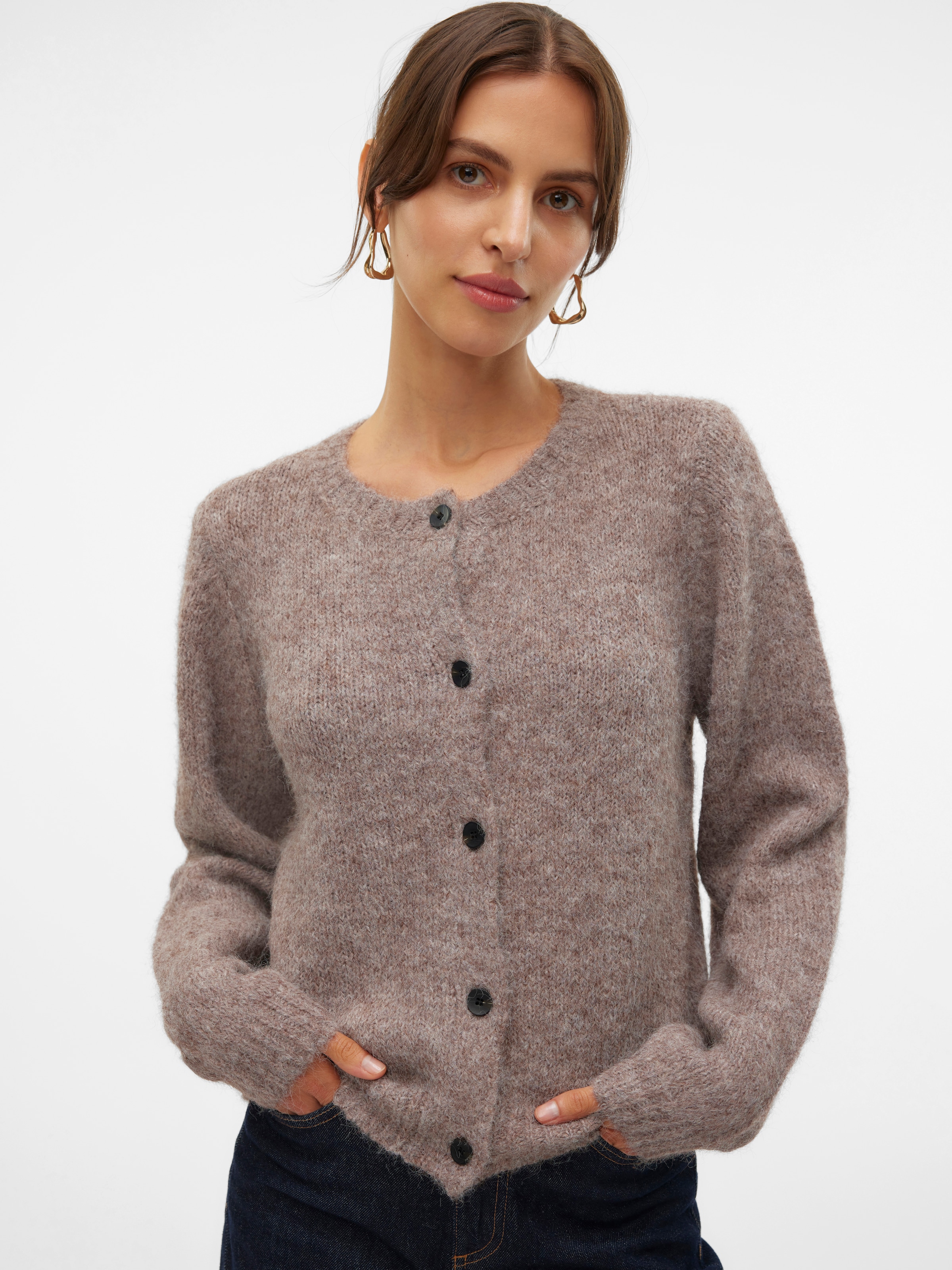 Vero Moda Strickjacke "VMNOVAH LS O-NECK BUTTON CARDI GA NOOS" Materialmix, regular fit