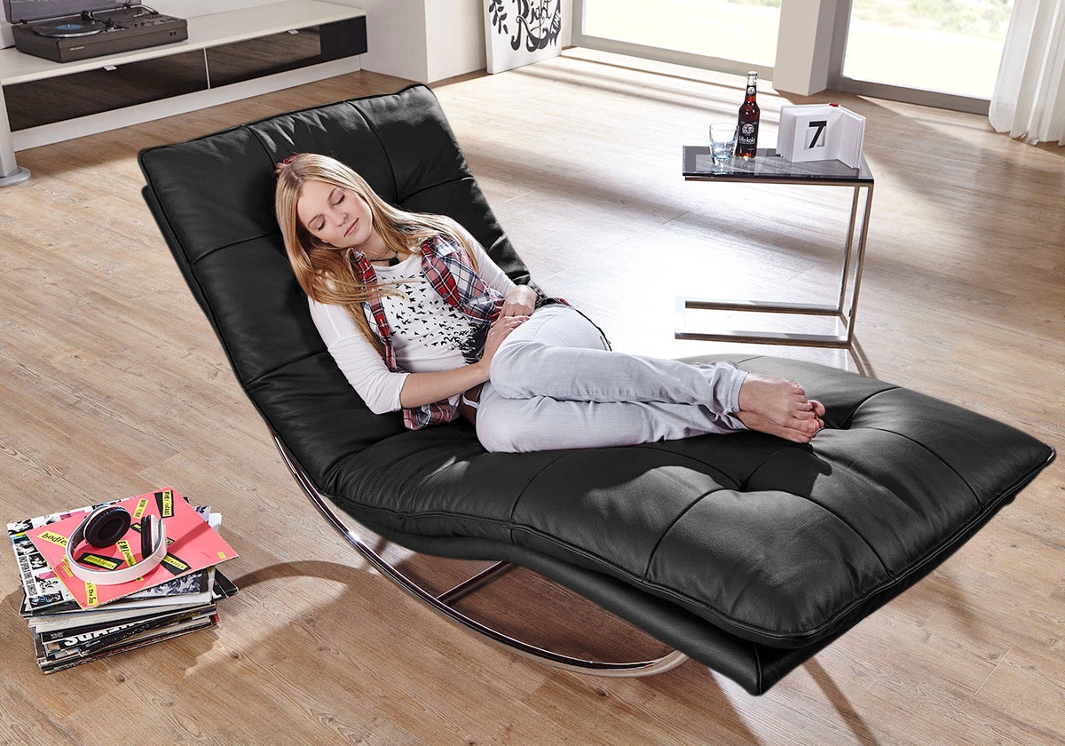 W.SCHILLIG Relaxliege "daily dreams" in Waffelkissen-Optik, Schaukelgestell Chrom glänzend, in 2 Breiten