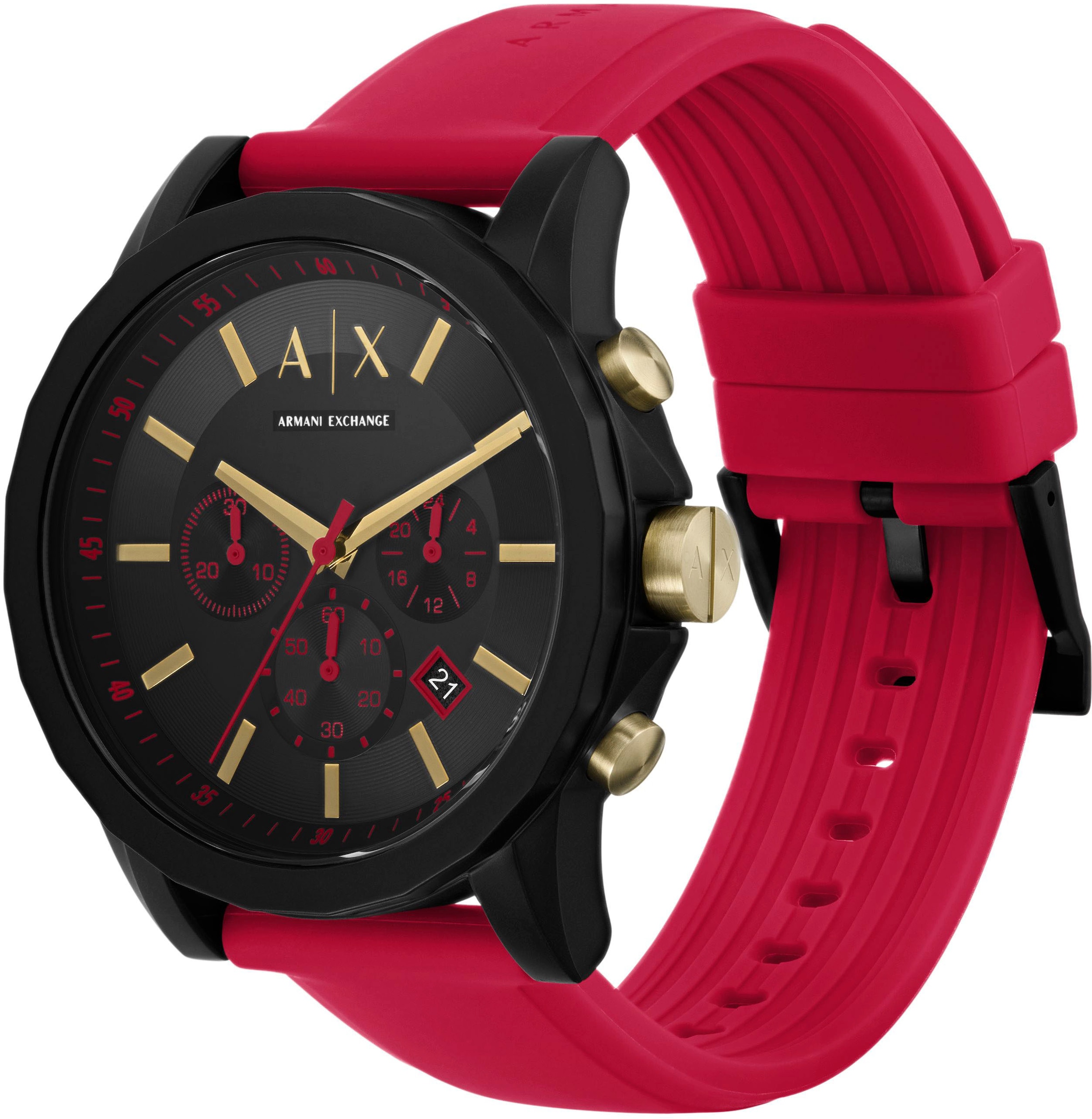 ARMANI EXCHANGE Chronograph »AX7152SET«, (Set, 2 tlg., mit Kofferanhänger), Quarzuhr, Armbanduhr,Herren,Stoppfunktion,Geschenkidee, Silikonarmband