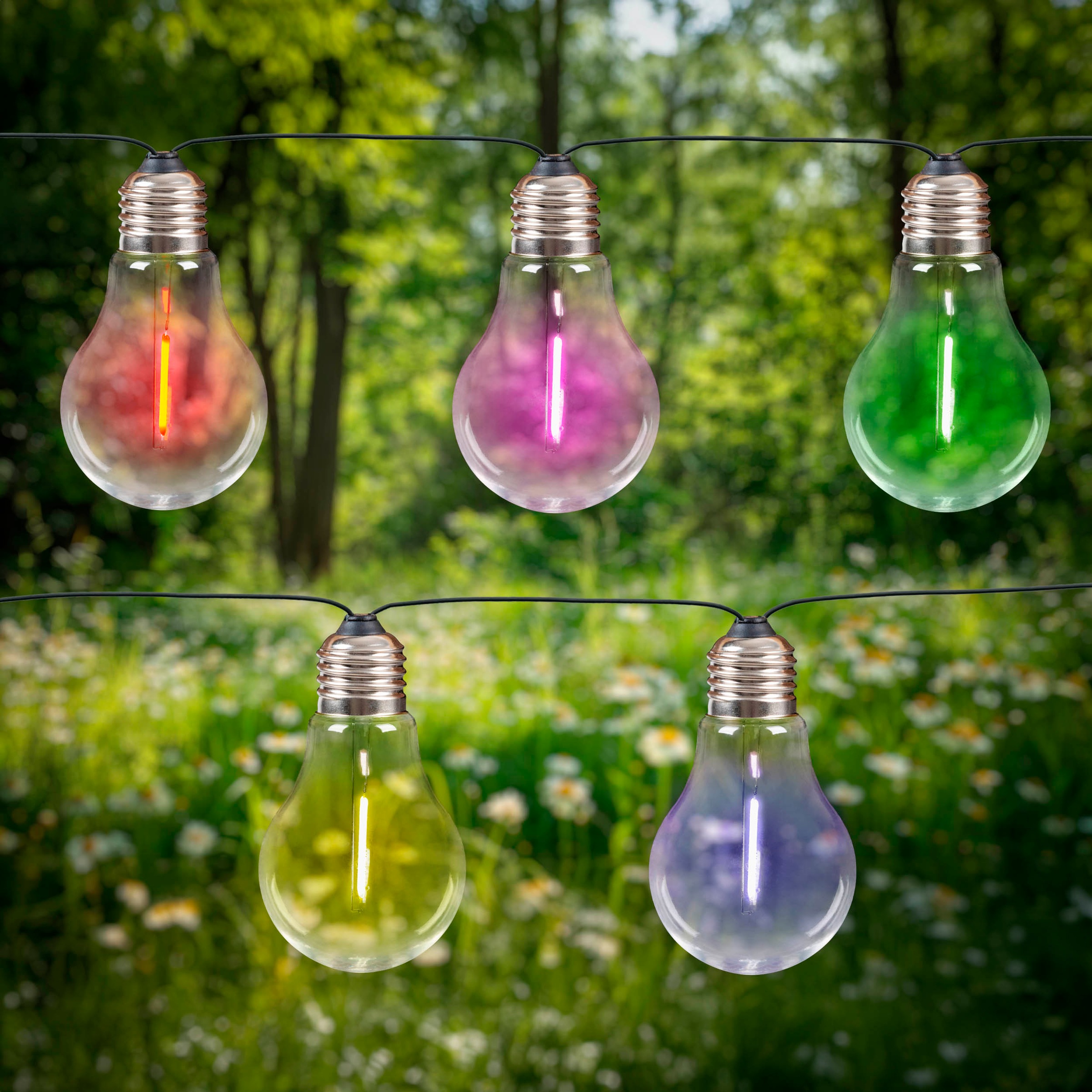 näve LED-Lichterkette »Linda«, 10 St.-flammig, Solar, 10 Glühbirnen klar, RGB-LED, Dämmerungssensor, Zuleitung 180cm